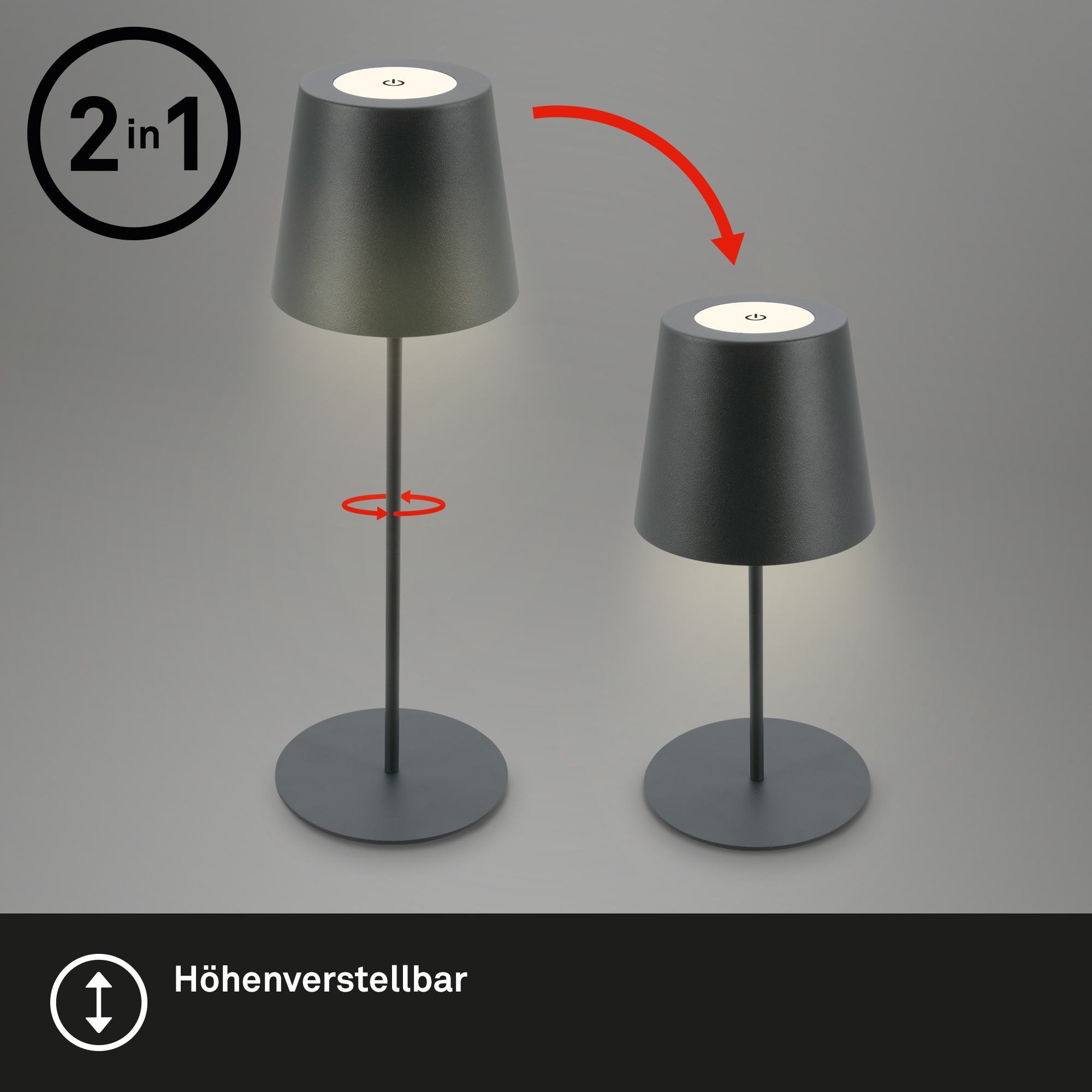 Briloner Leuchten Tischleuchte »2er Set LED Tischlampe kabellos, anthrazit«, 2er Set LED Tischlampe kabellos 36x10,5 cm Anthrazit