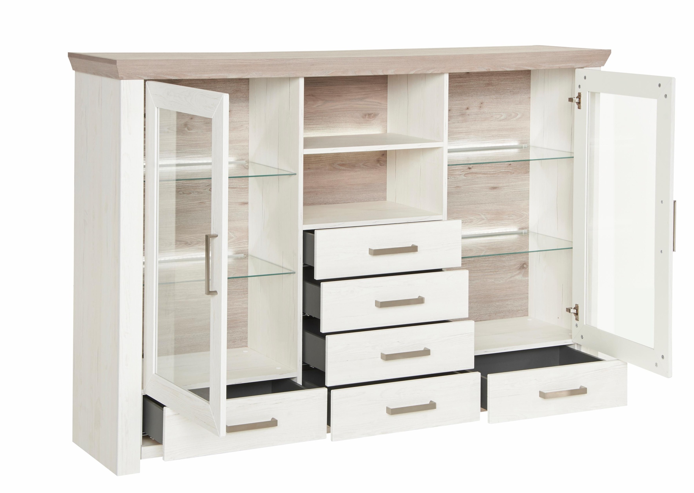 set one by Musterring Highboard »York«, Typ 56, mit Glastüren, Beleuchtung optional, B 184 cm