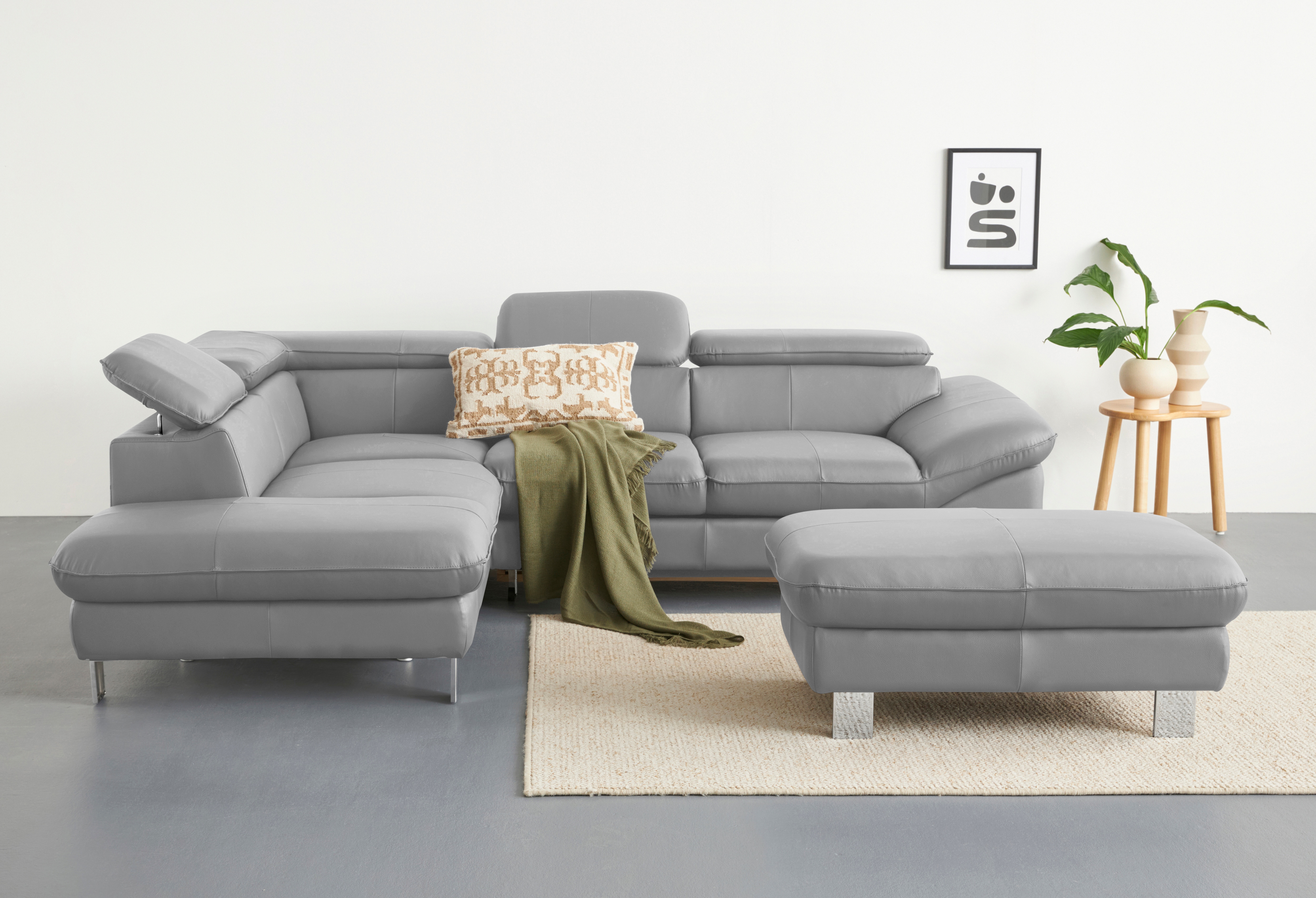COTTA Ecksofa "Driver L-Form, B: 265 cm, moderne Couch mit Wellenunterfederung, Leder" inkl. 3x Kopfteilverstellung, optional mit Schlaffunktion + Stauraum