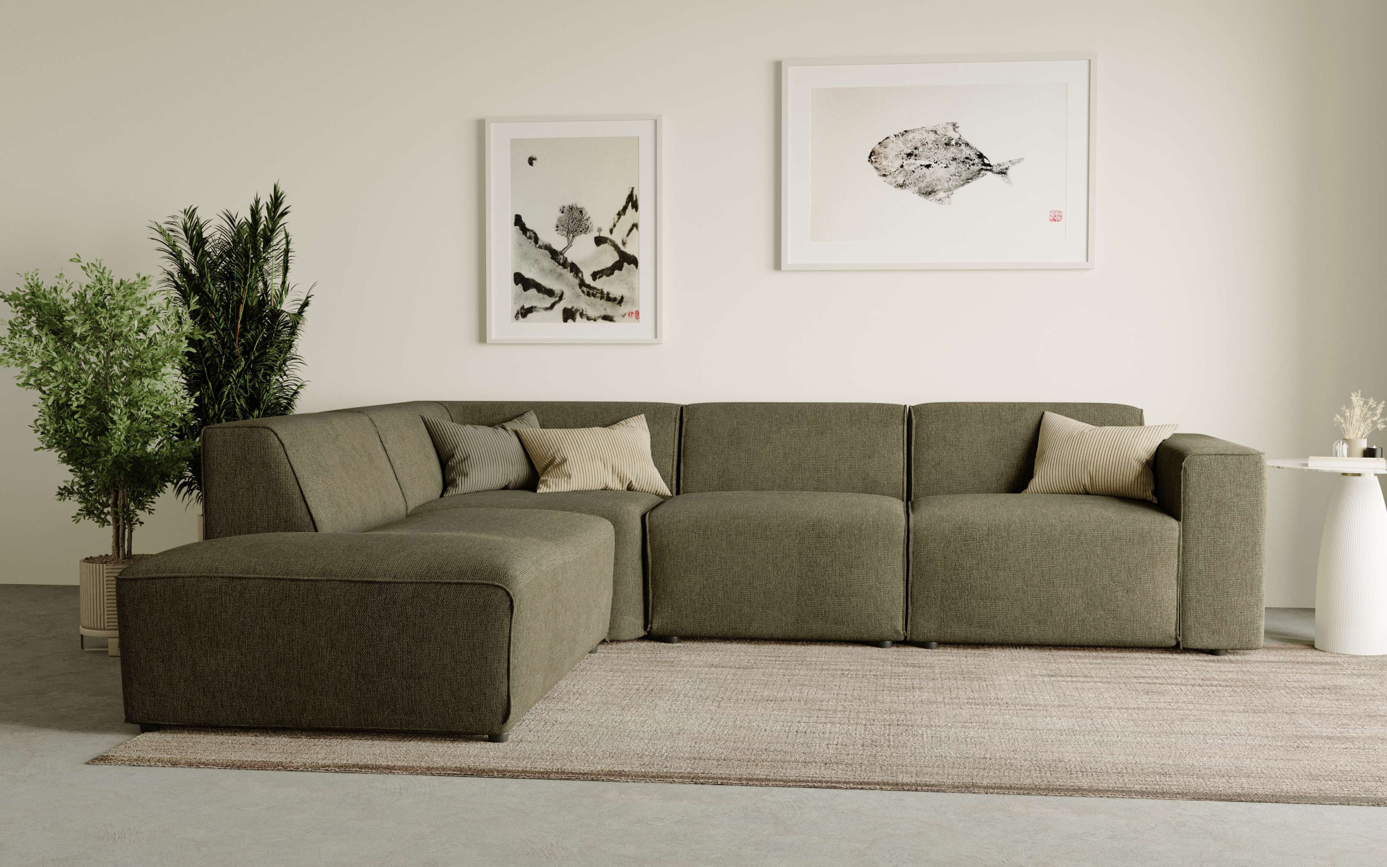 Home affaire Ecksofa "Noord mit Kedernaht, Breite 282 cm, L-Form" Webstoff, mit Wellenunterfederung, Massivholzrahmen