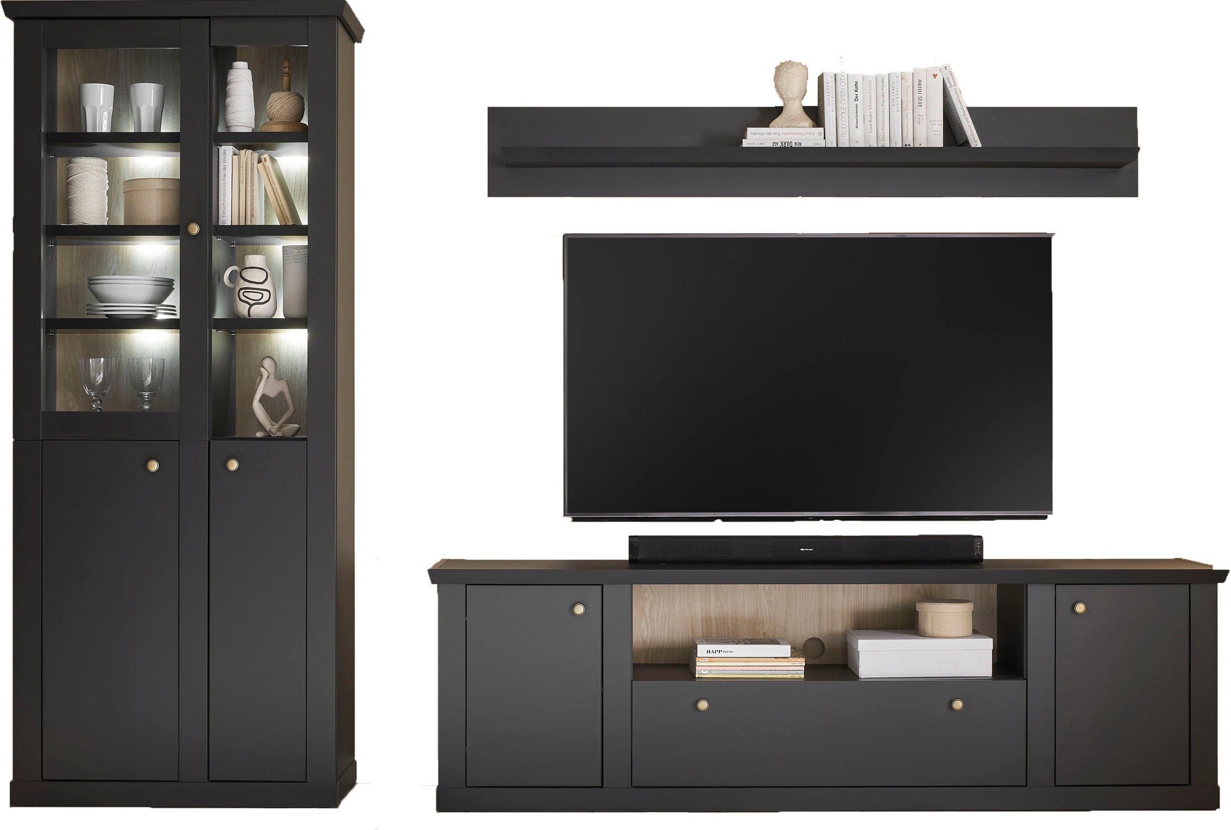 Home affaire Wohnwand »Lincoln, moderne Anbauwand, Komplettset im Landhausstil« Komplett-Set, 3 Stk. tlg.