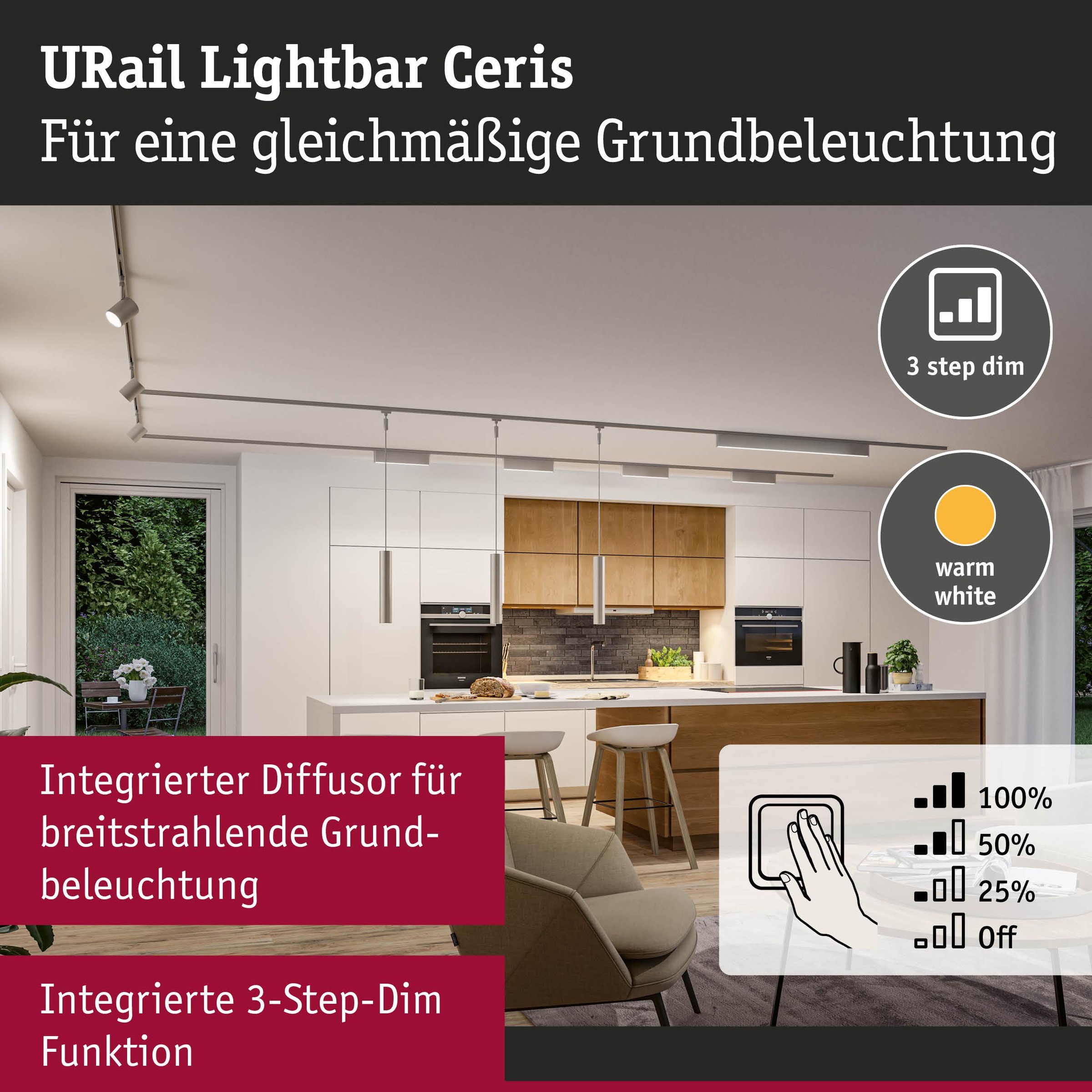 Paulmann Schienensystem-Leuchten »Ceris 800lm 9,5W 3000K dimmbar 230V« LED-Modul 1 Stk. Warmweiß 3-Step-Dim