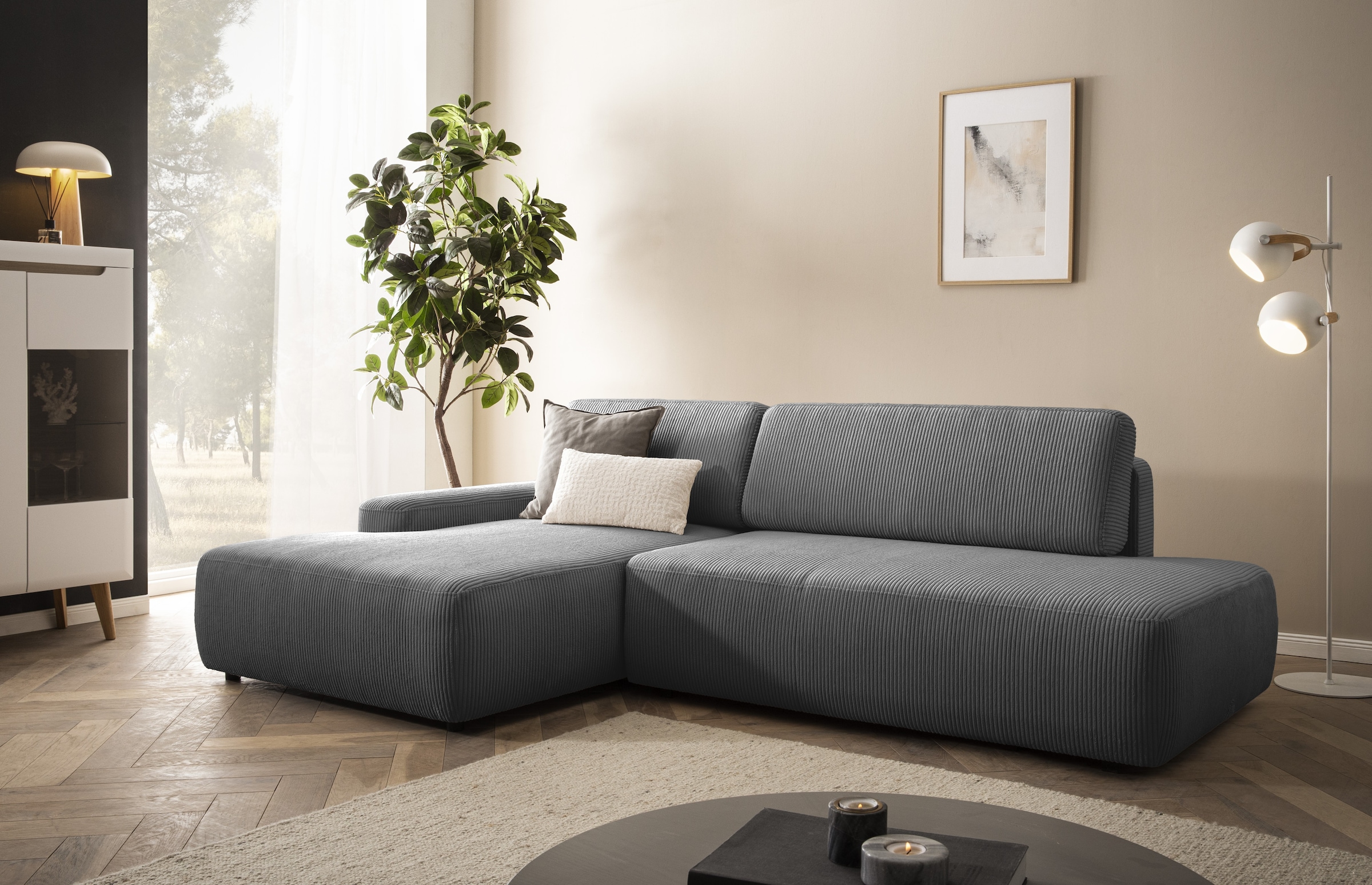 Home affaire Ecksofa "TORGE, Schlafsofa Cord, Samtvelours u. Strukur fein, günstig online kaufen