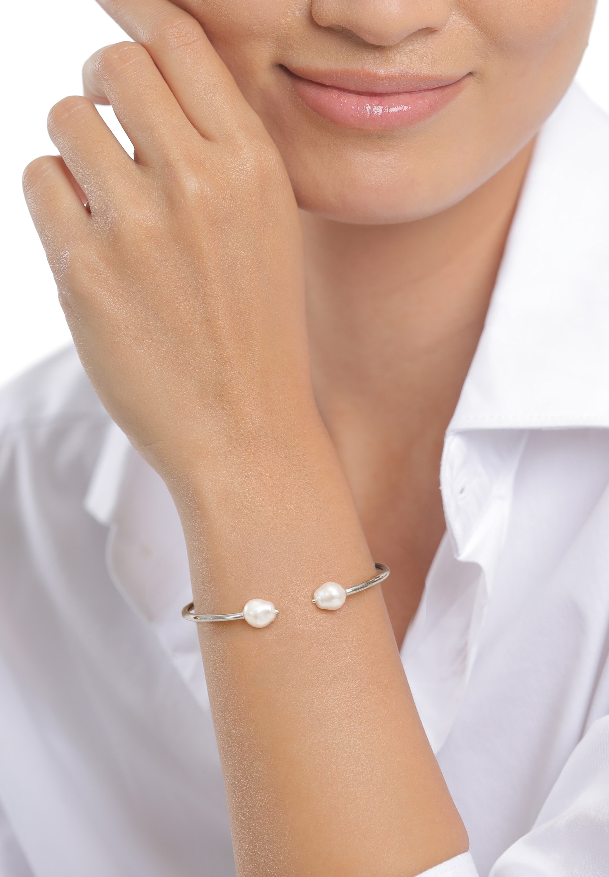 Elli Premium Armreif »Armband Armreif mit Perlen von Swarovski(R) 925 Sterling Silber«