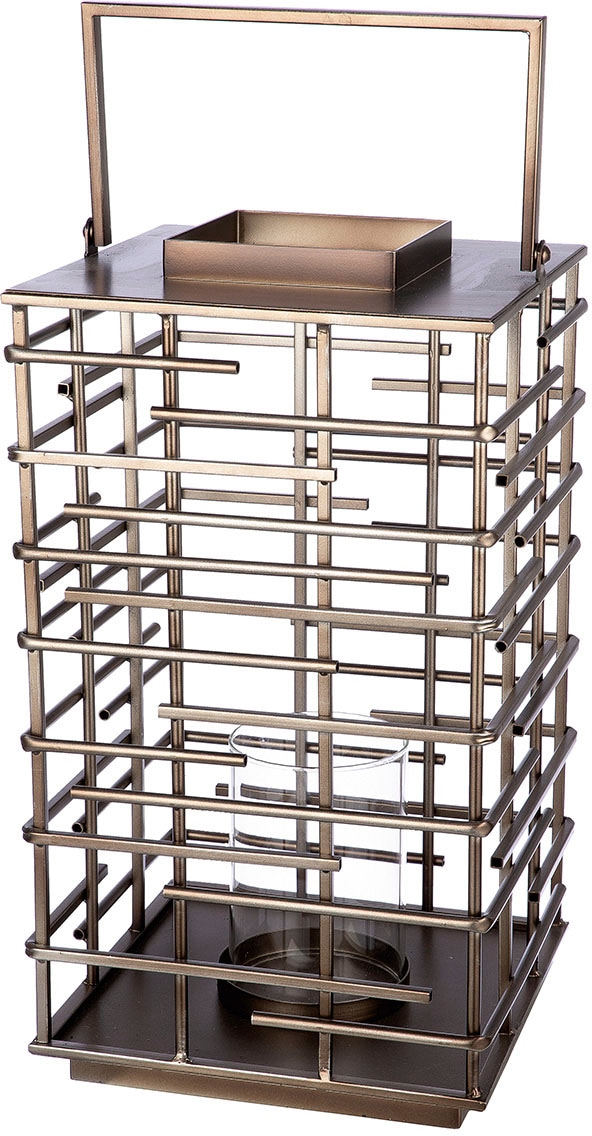 Casablanca by Gilde Kerzenlaterne "Loft, aus Metall, mit Glaseinsatz, Breite/Tiefe ca. 26 cm" Laterne, Weihnachtsdeko, Kerzenhalter