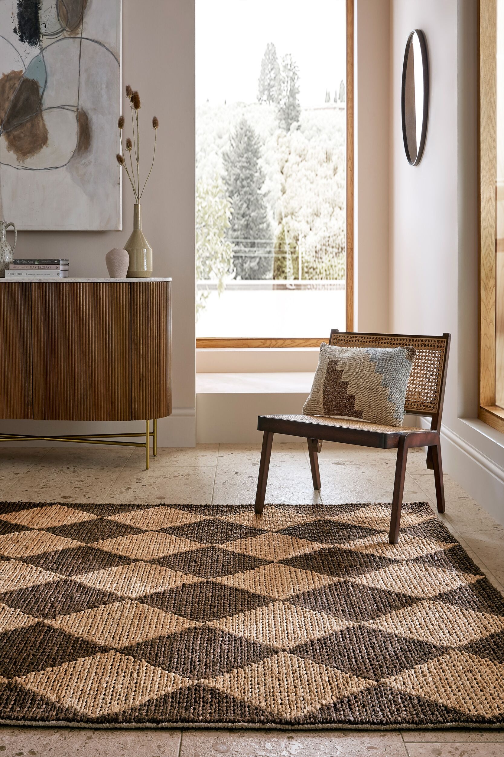 Teppich FLAIR RUGS "Effie Diamond", braun, B:160cm H:5mm L:230cm, Baumwolle, Jute, Teppiche, Teppich, handgeknüpft