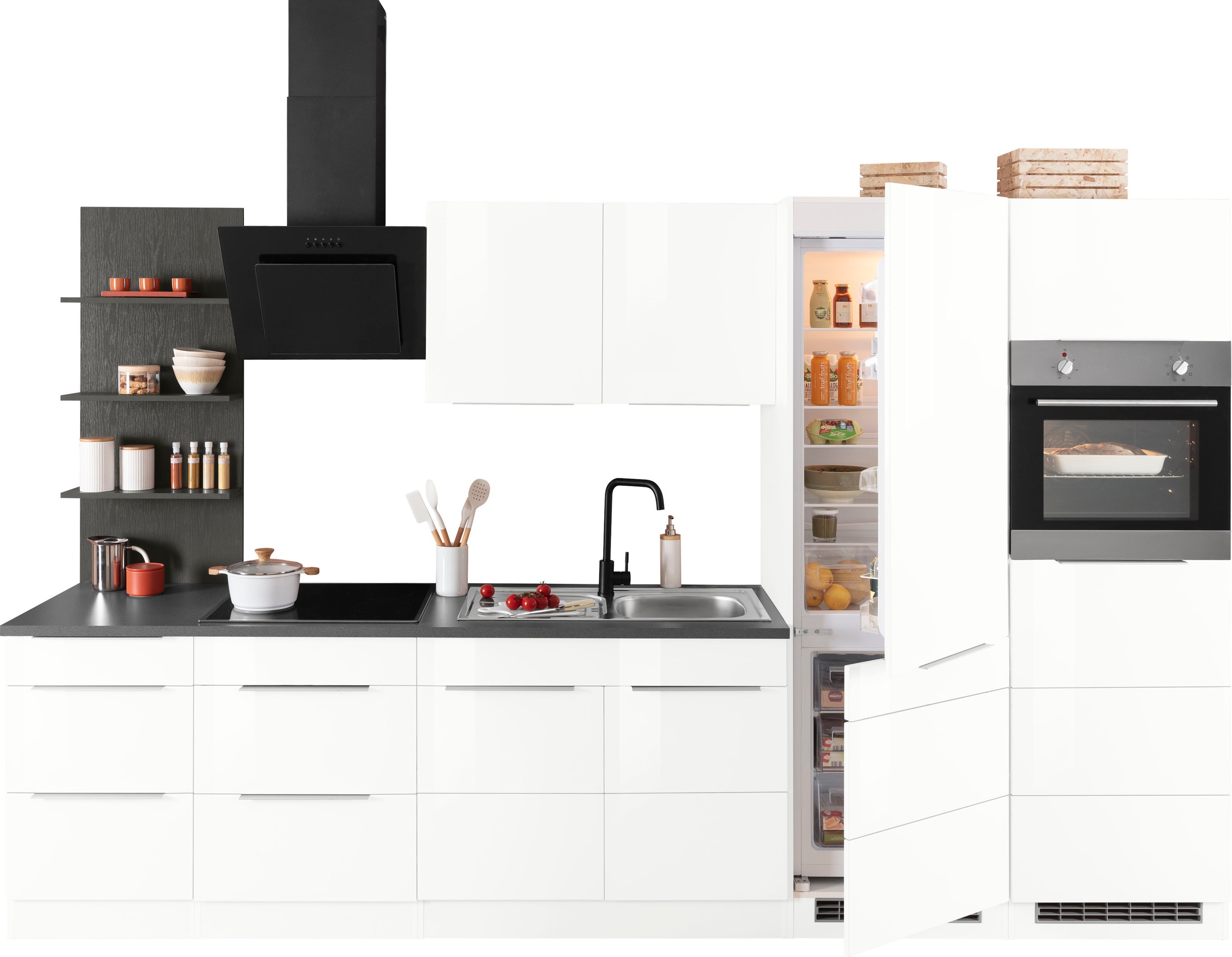 KOCHSTATION Küchenzeile »KS-Brindisi Breite 330 cm« wahlweise mit E-Geräten und Induktion, mit MDF-Fronten und Regal