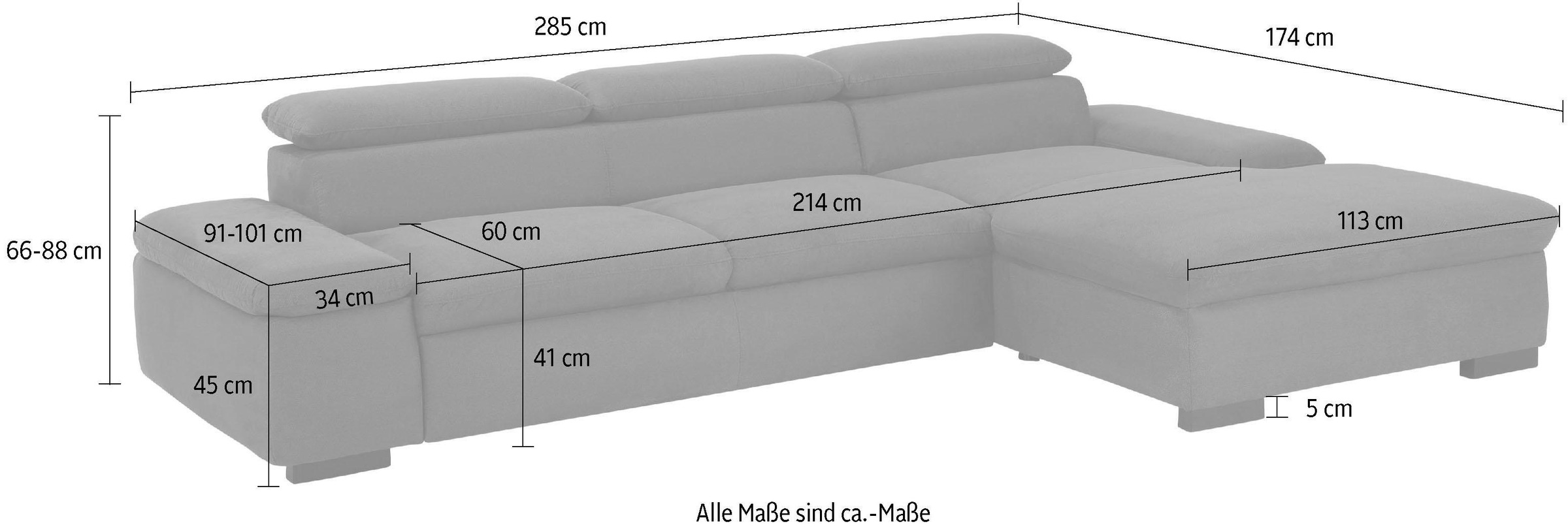 Home affaire Ecksofa »Alberto L-Form«, mit Kopfteilverstellung, wahlweise mit Bettfunktion