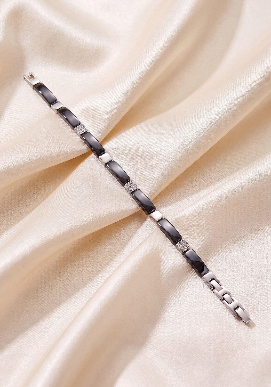 JOBO Armband »6,3 mm« Edelstahl mit Keramik und 27 Zirkonia 21 cm