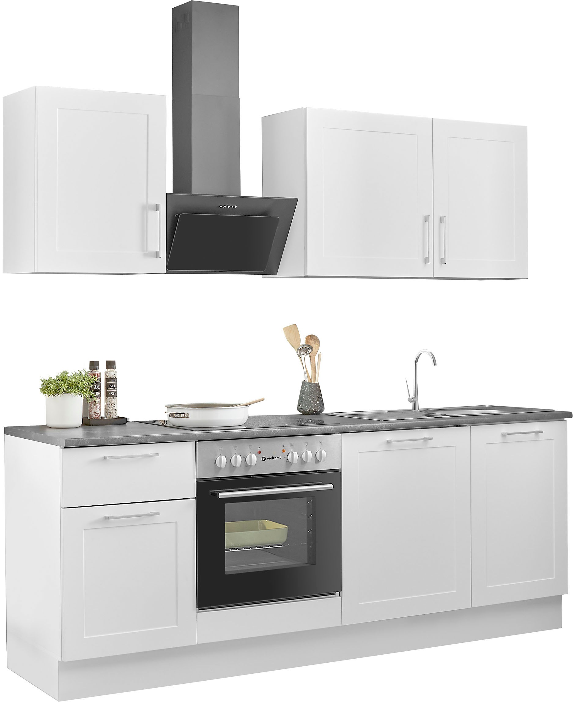 BASIC by Balculina Küchenzeile »Marsi«, Breite 220 cm, wahlweise mit E-Geräten, mit Soft-Close-Funktion