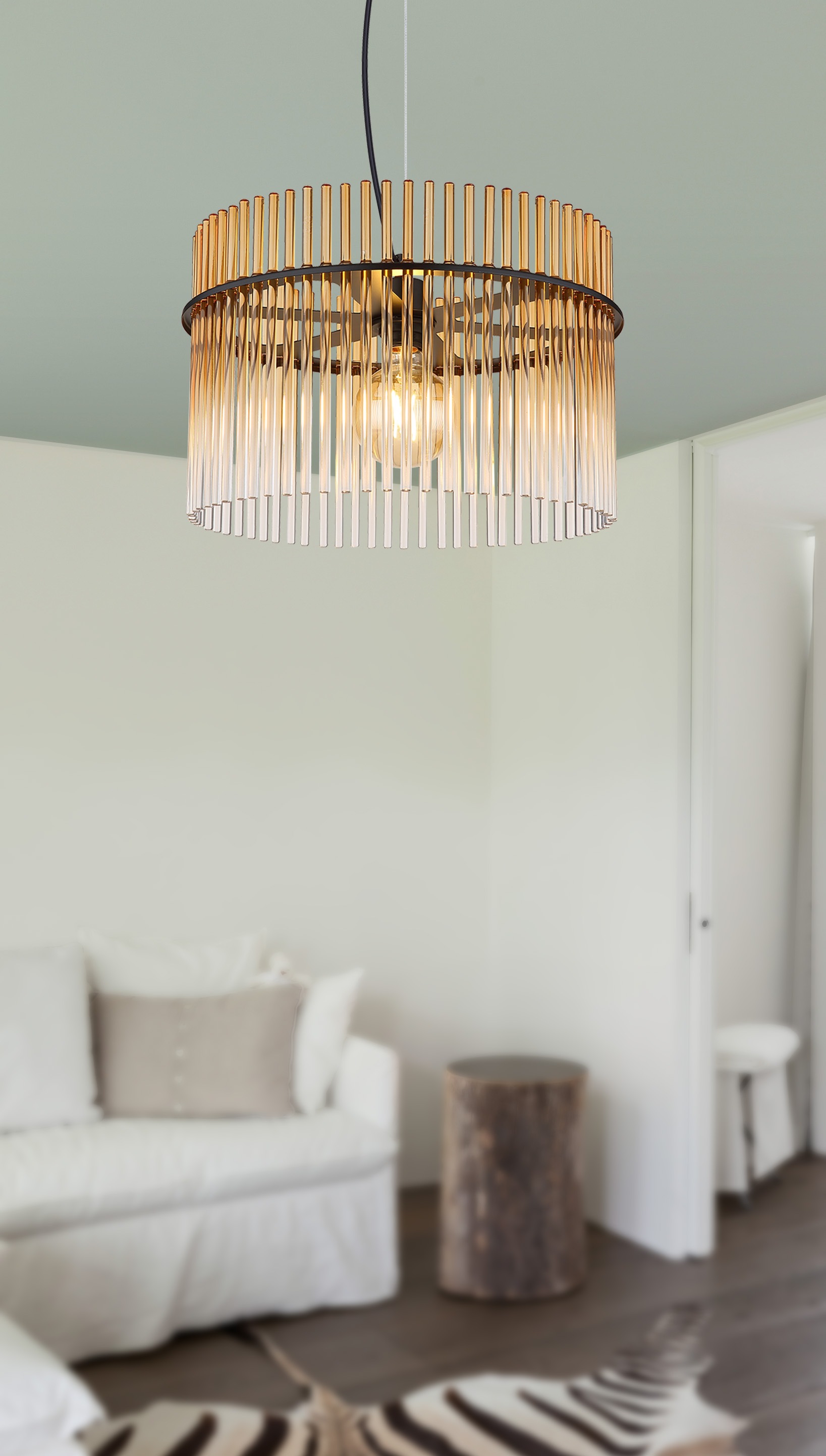 GLOBO LIGHTING Hängeleuchte »GORLEY« E27 1 Stk. Hängelampe schwarz Glasstäbe amber klar verlaufend elegant