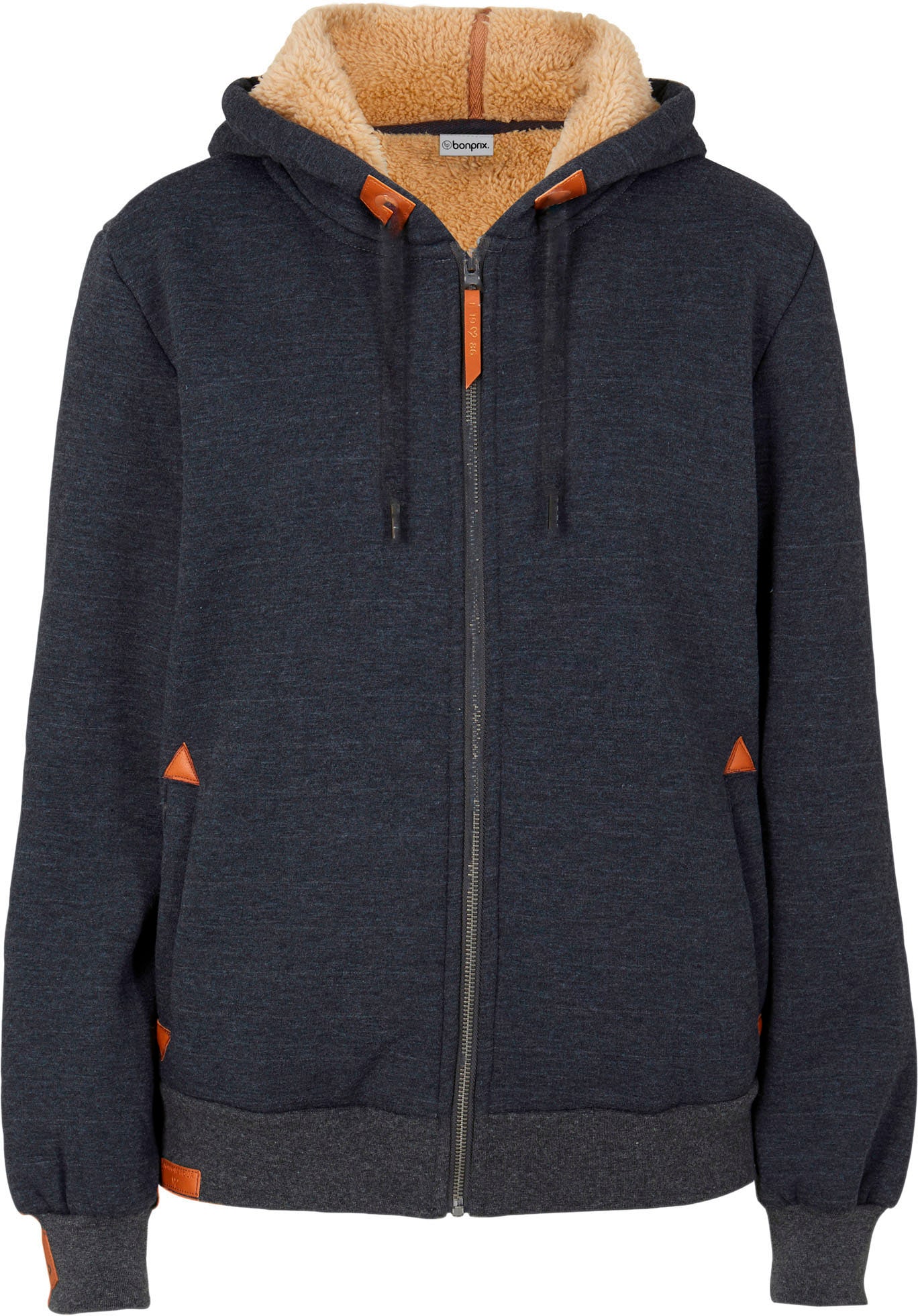 bonprix Kapuzensweatjacke mit Kapuze, mit Teddyfutter, mit Reißverschluss, lockere Passform