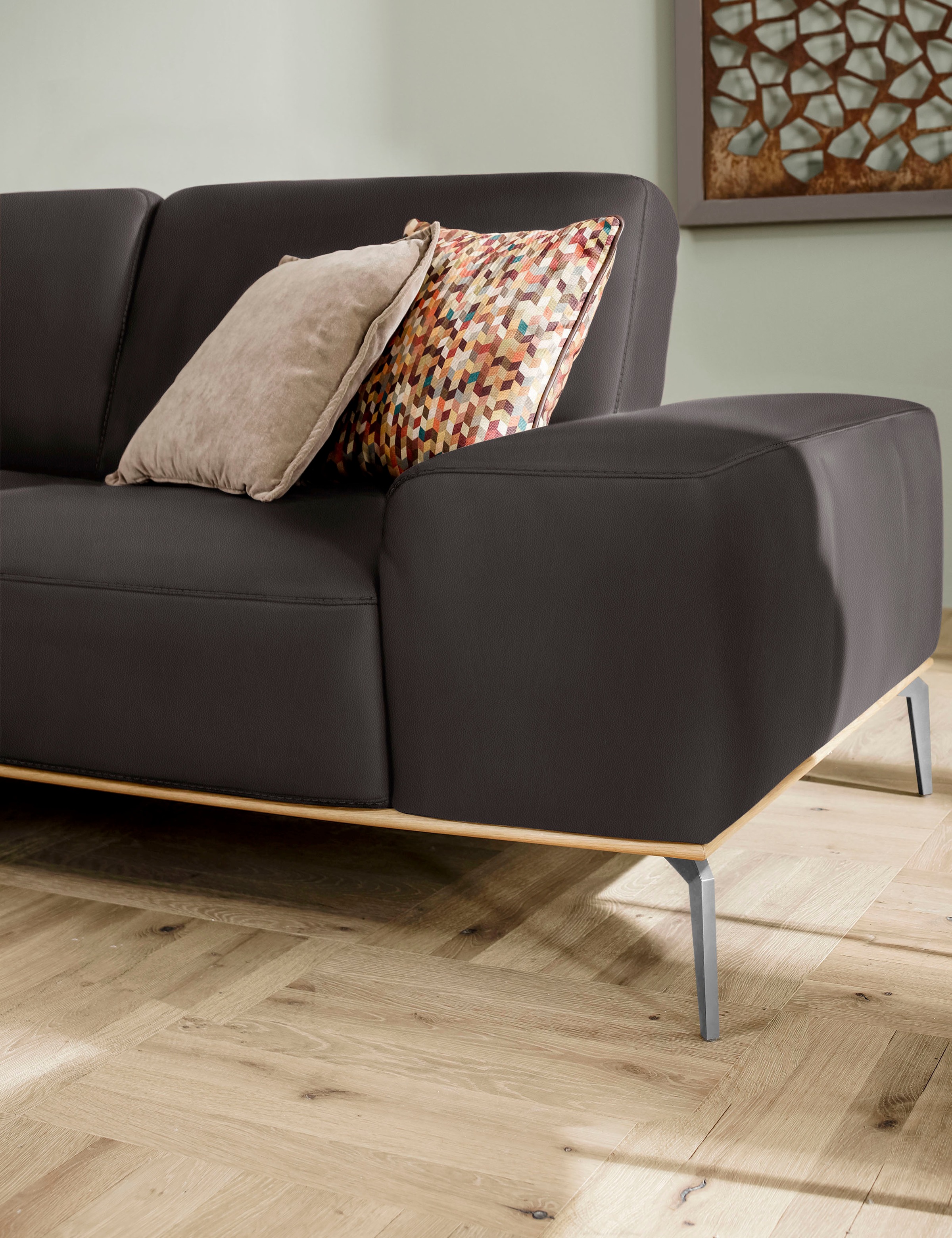 W.SCHILLIG Ecksofa »run, Designsofa mit tollem Sitzkomfort, bequem, L-Form«, mit elegantem Holzsockel, Füße in Chrom glänzend, Breite 319 cm