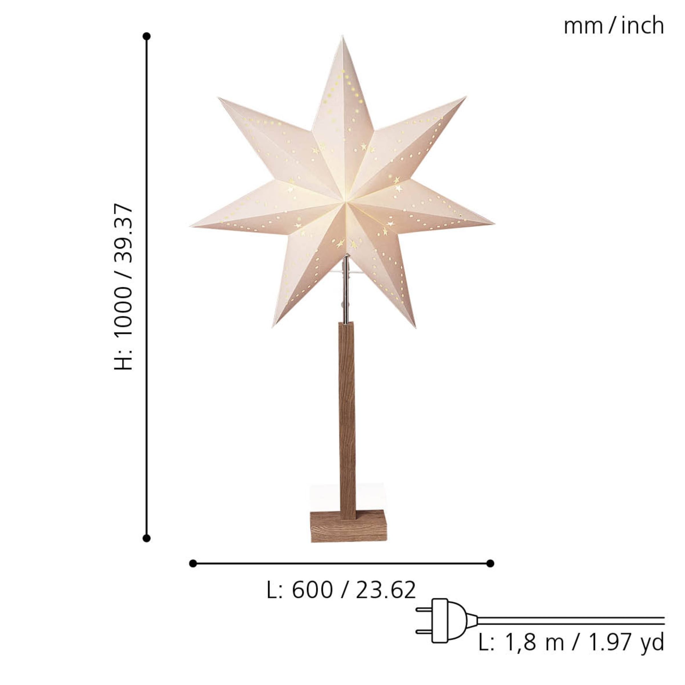 EGLO LED Stern »KARO, beleuchtet, aus Papier und Holz, Höhe ca. 100 cm, Ø Schirm 60 cm«, 1 flammig, Leuchtmittel E14 | ohne Leuchtmittel, Tischlampe, Weihnachtsstern, Deko-Stern, 7-zackig, Weihnachtsdeko