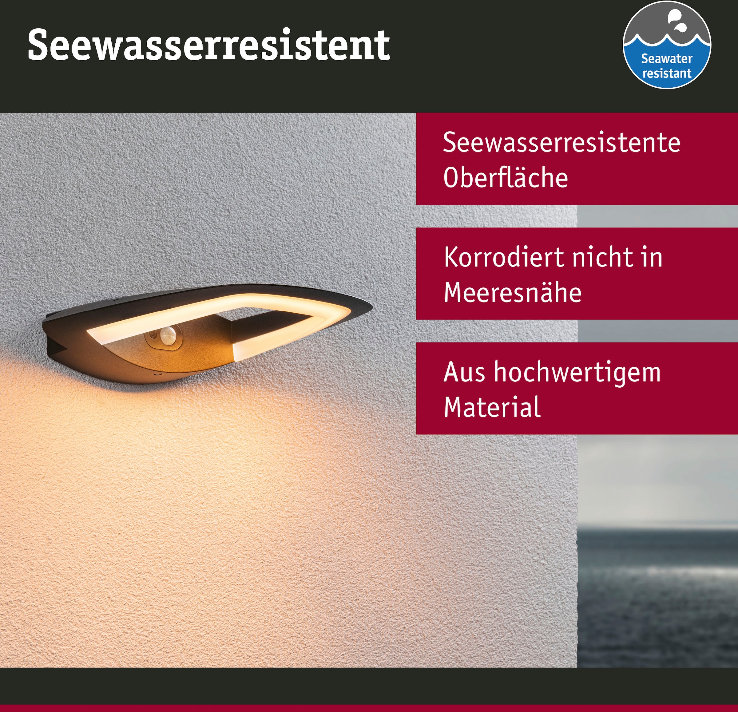 Paulmann LED Außen-Wandleuchte »Outdoor 230V Akena PIR Insect Freindly anthrazit«, 1 flammig-flammig, Insektenfreundlich