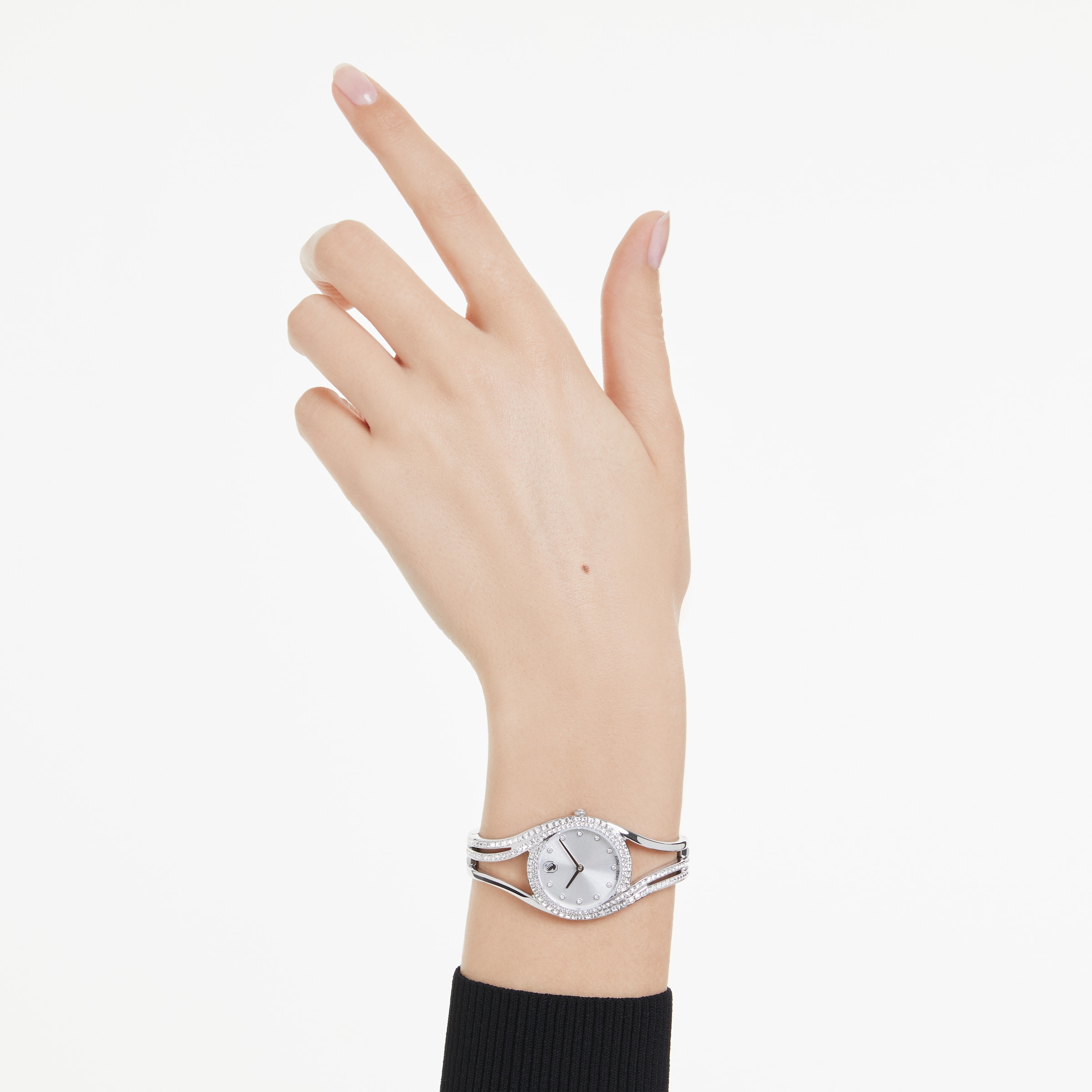 Swarovski Quarzuhr »HYPERBOLA BANGLE«, Armbanduhr, Damenuhr, Swiss Made, Edelstahlarmband, analog