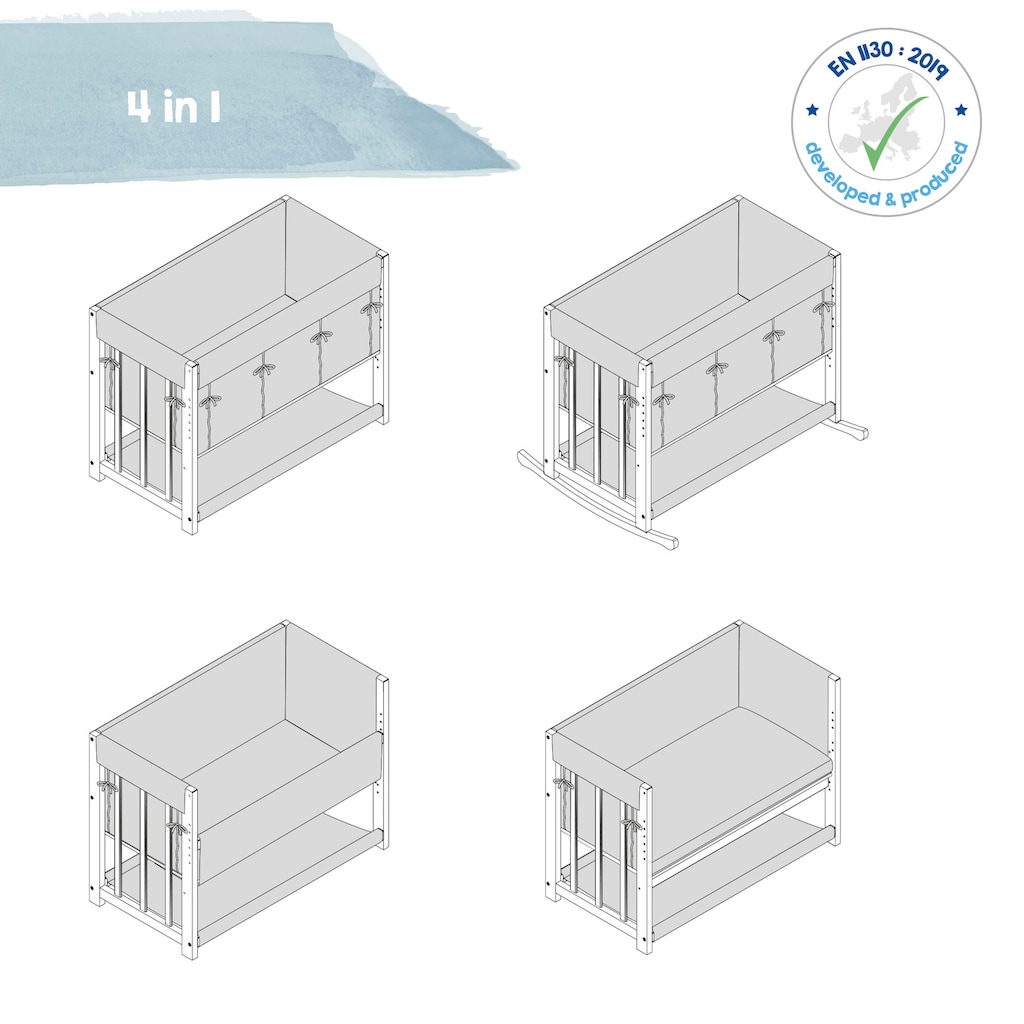 roba® Stubenbett »4 in 1, Adam und Eule, weiß«, zu Wiege, Elternbett oder Bank umbaubar