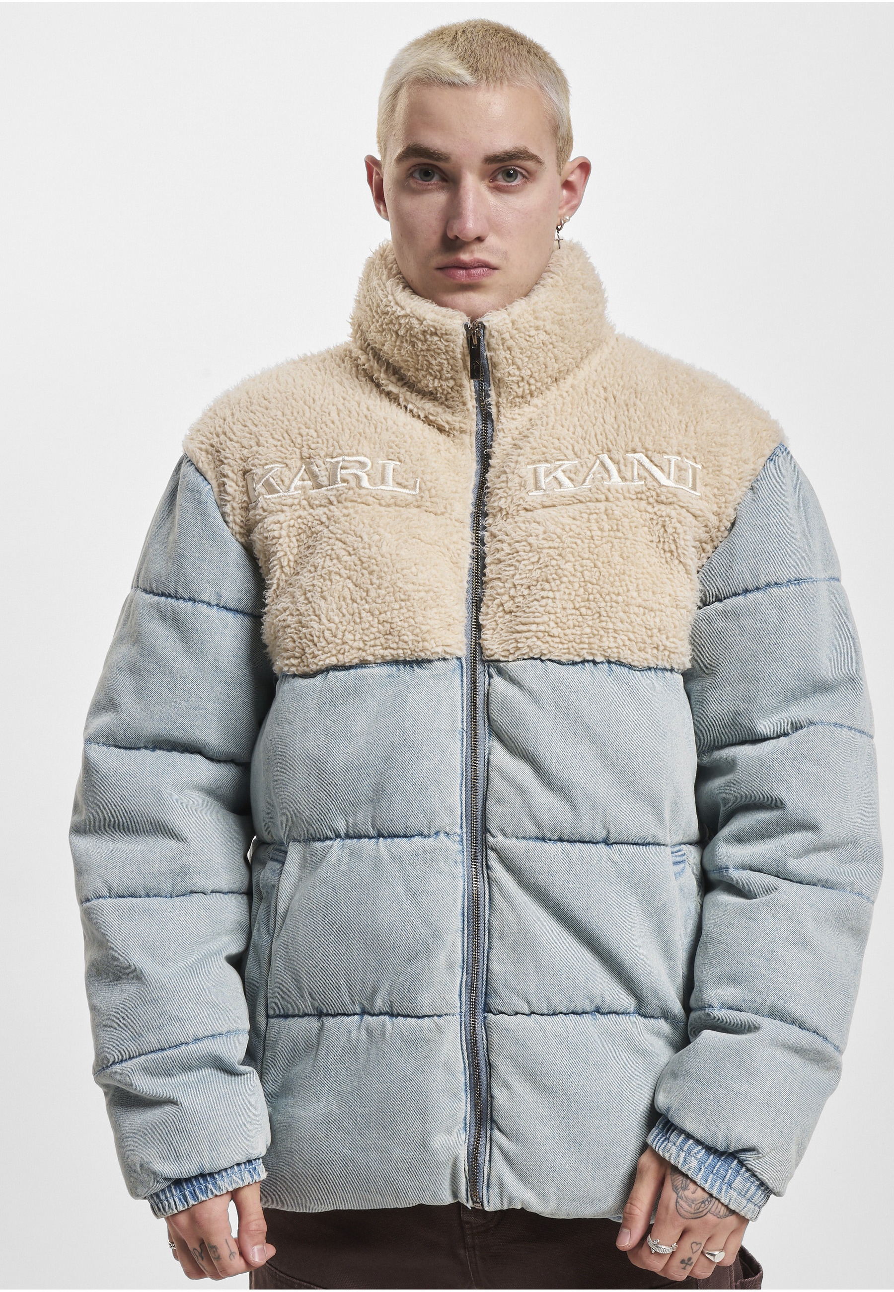 Karl Kani Winterjacke »Karl Kani Herren KM234-036-1 KK Retro Denim Teddy Puffer Jacket« 1 Stk. tlg. ohne Kapuze