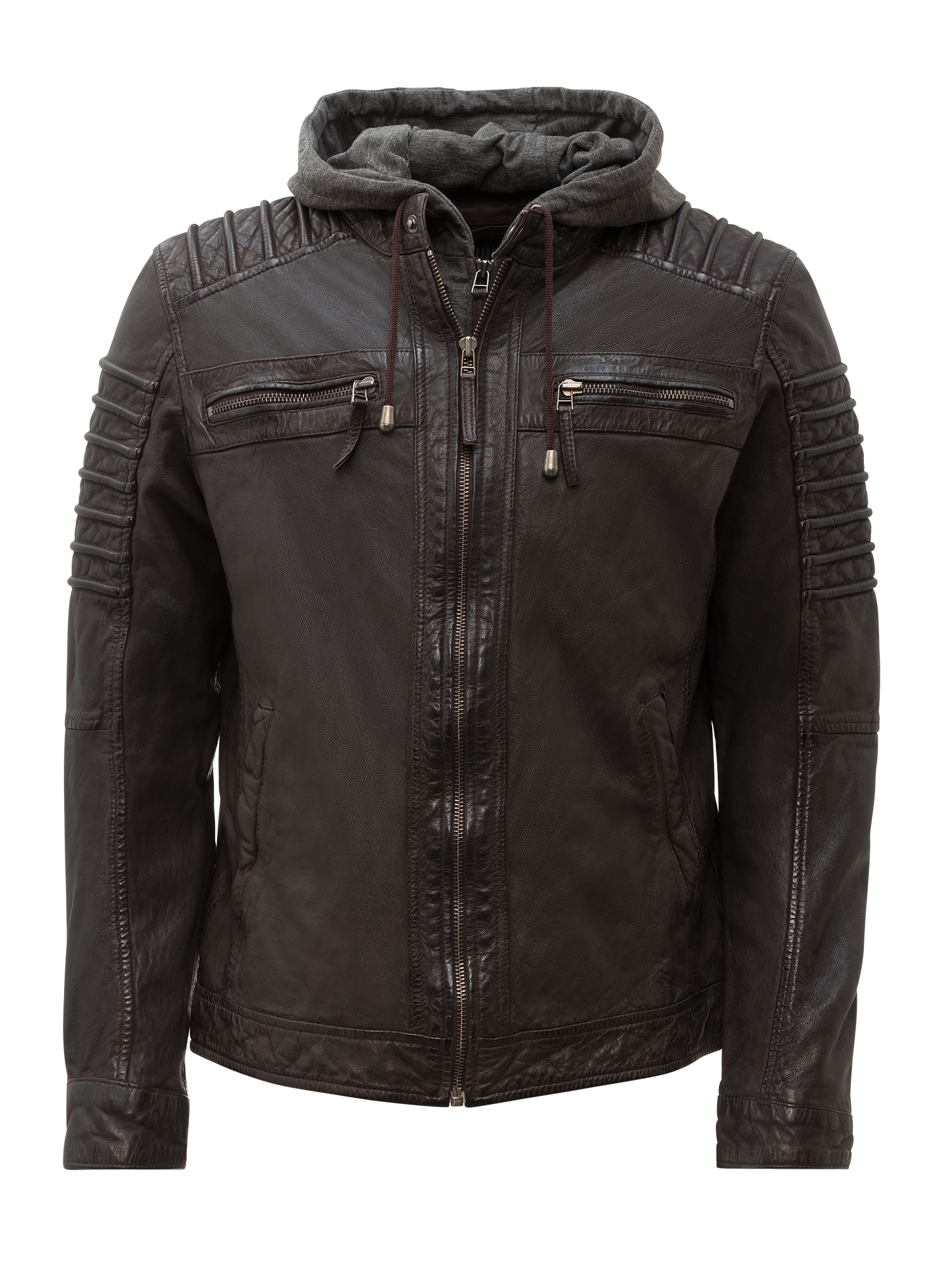 RICANO Bikerjacke "Lederjacke 12815 Hood" Handgefertigt aus echtem Leder
