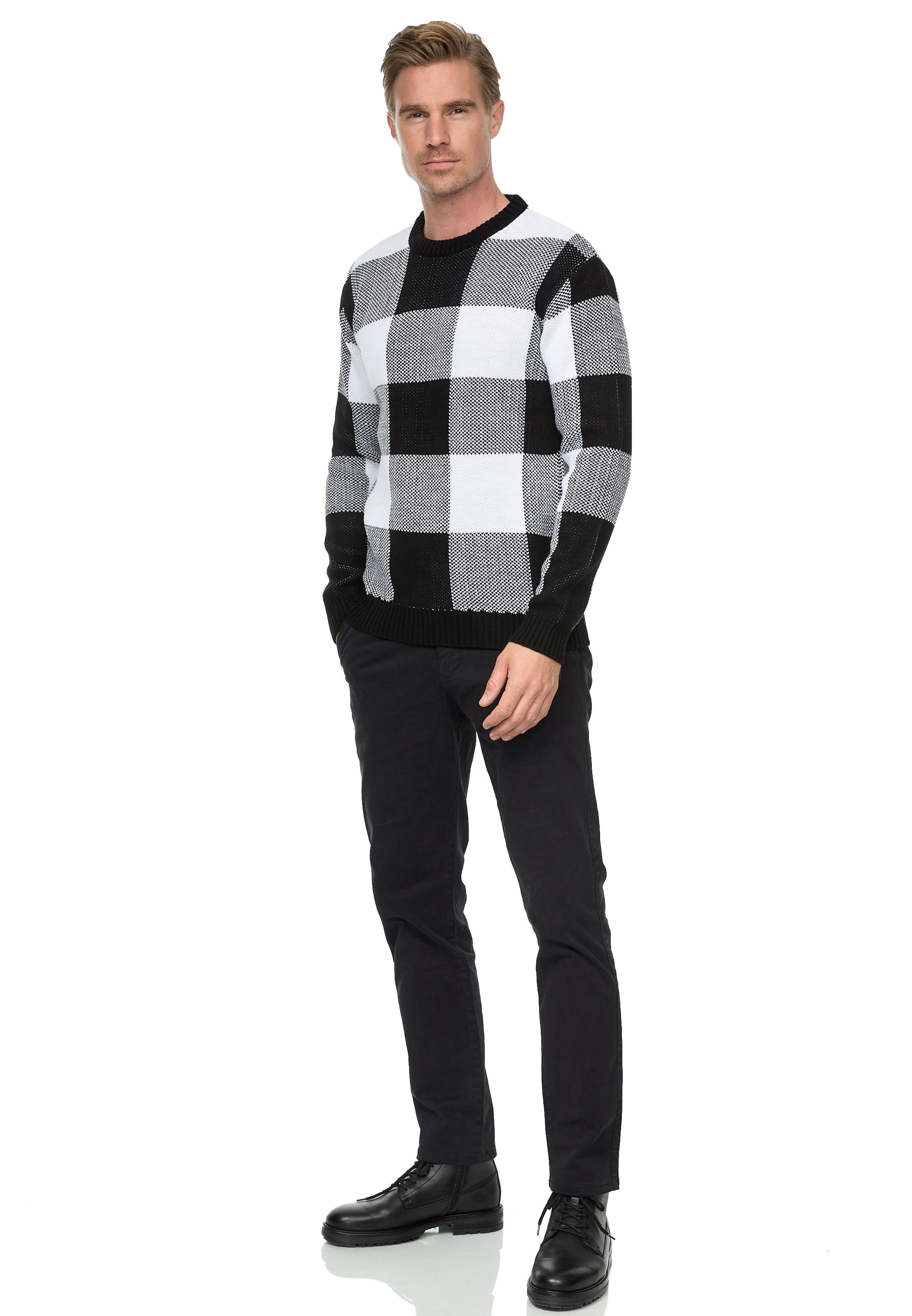 Rusty Neal Strickpullover, mit karierter Musterung