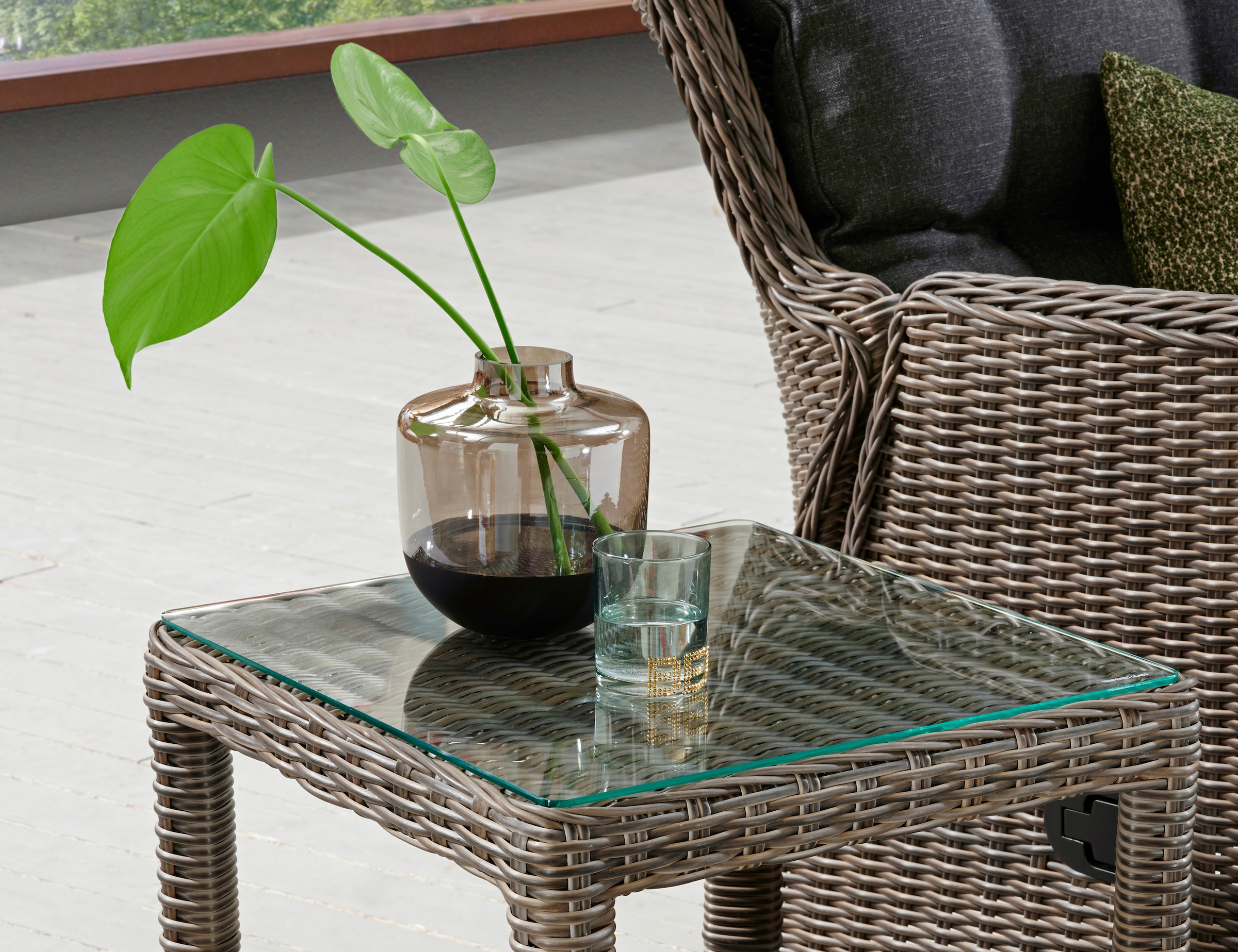 Destiny Beistelltisch »MERANO«, Polyrattan, 46x47x50cm, mit aufgelegter Glasplatte