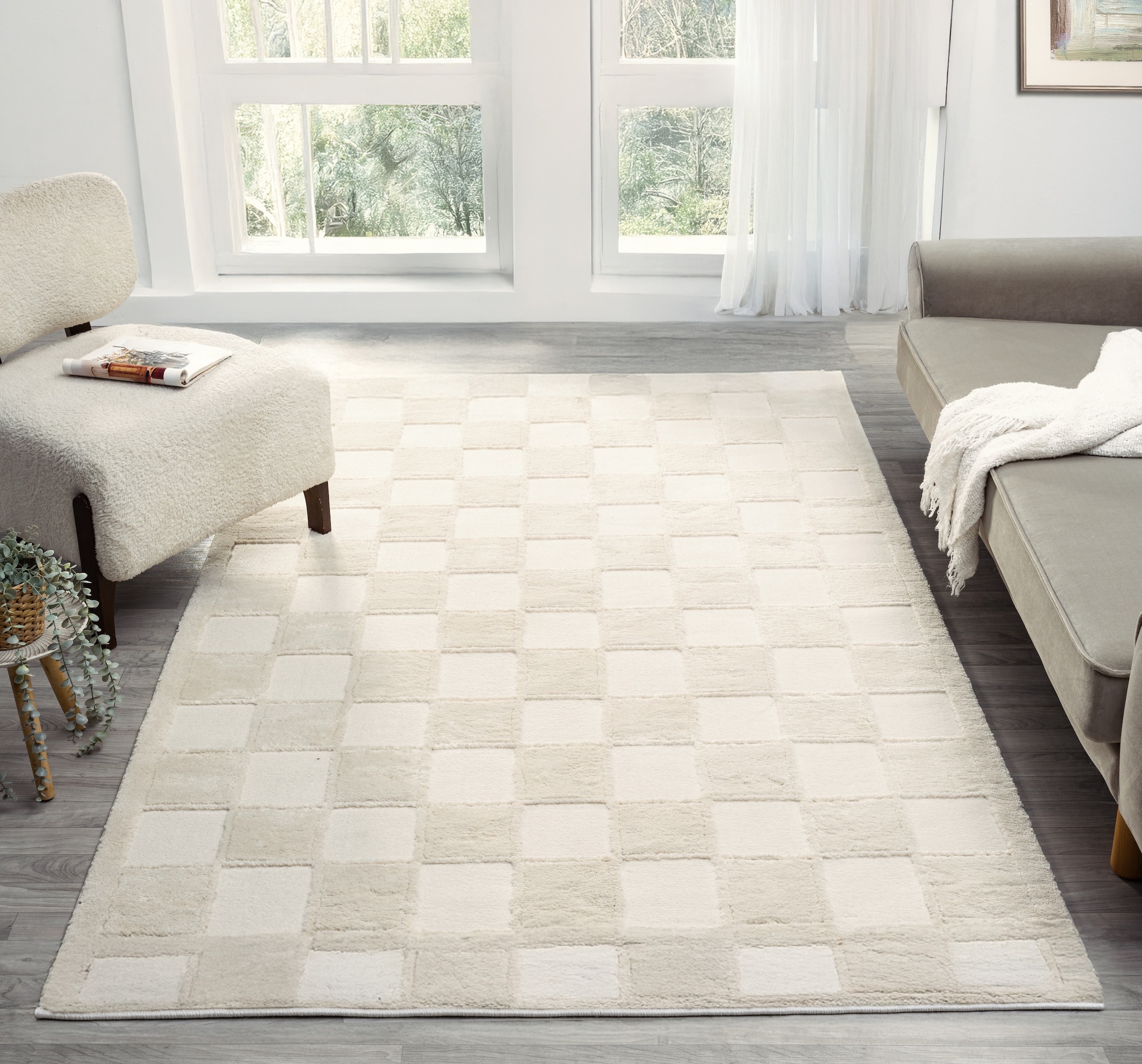 OTTO home Teppich »Belion, Hoch-Tief-Struktur«, rechteckig, 19 mm Höhe, leichter Glanz, Schachbrettmuster, Modern, Wohnzimmer, Schlafzimmer