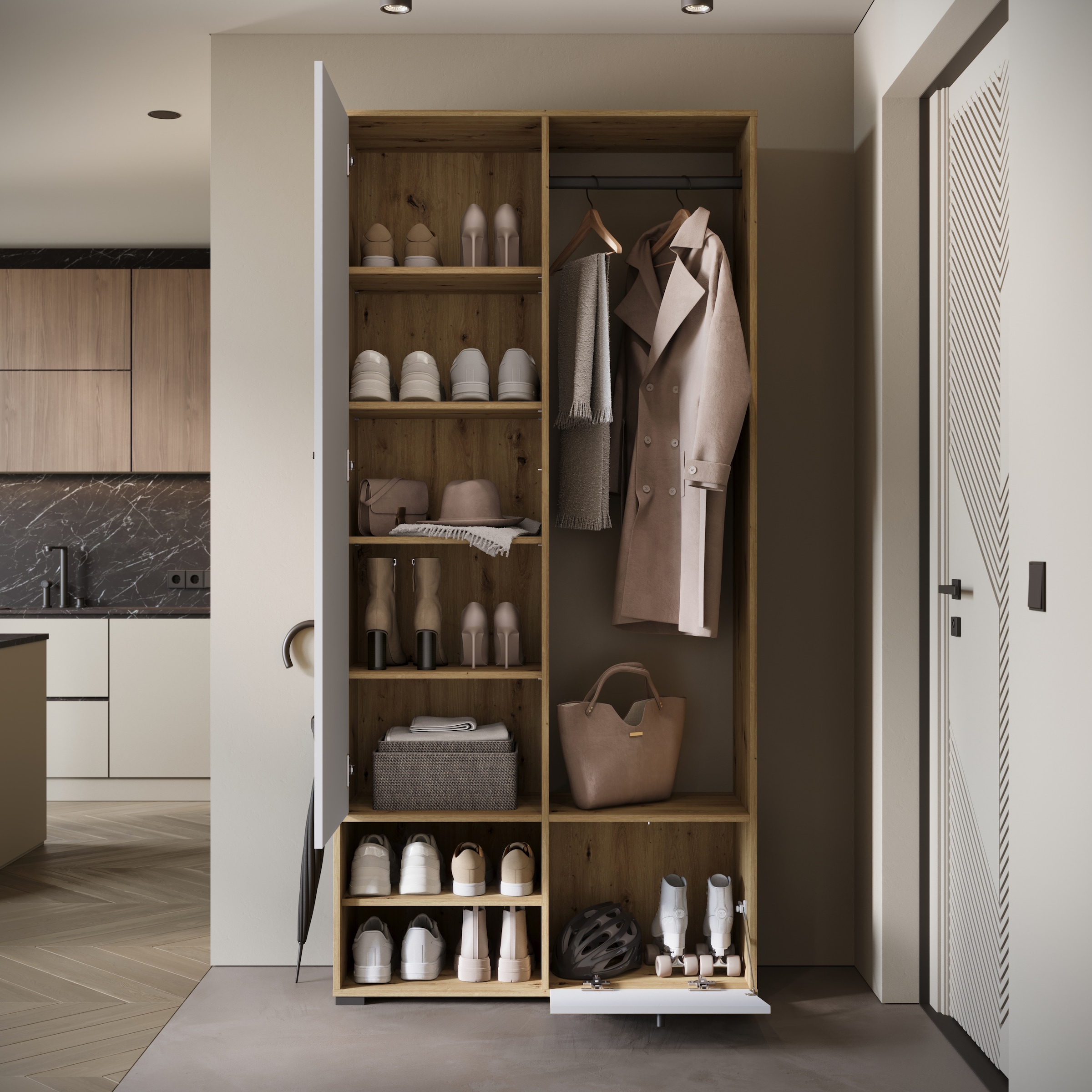 INOSIGN Garderobenschrank »DINO Kompaktgarderobe, Garderoben-Set DINO«, Mit Spiegel und Kleiderstange, 90 cm breit, Türanschlag wechselbar