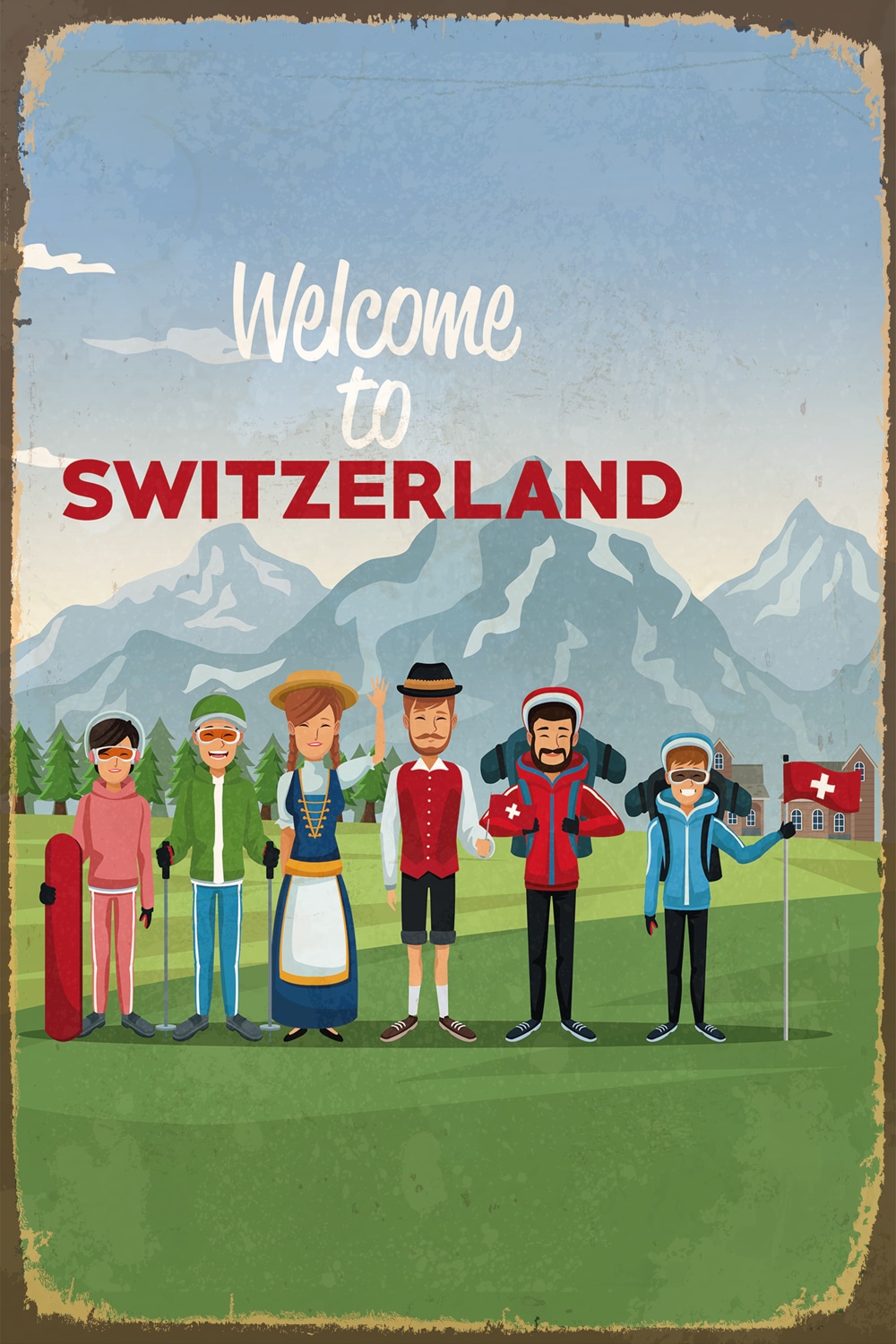 queence Metallbild "WELCOME TO SWITZERLAND", Schweiz, Blechschilder