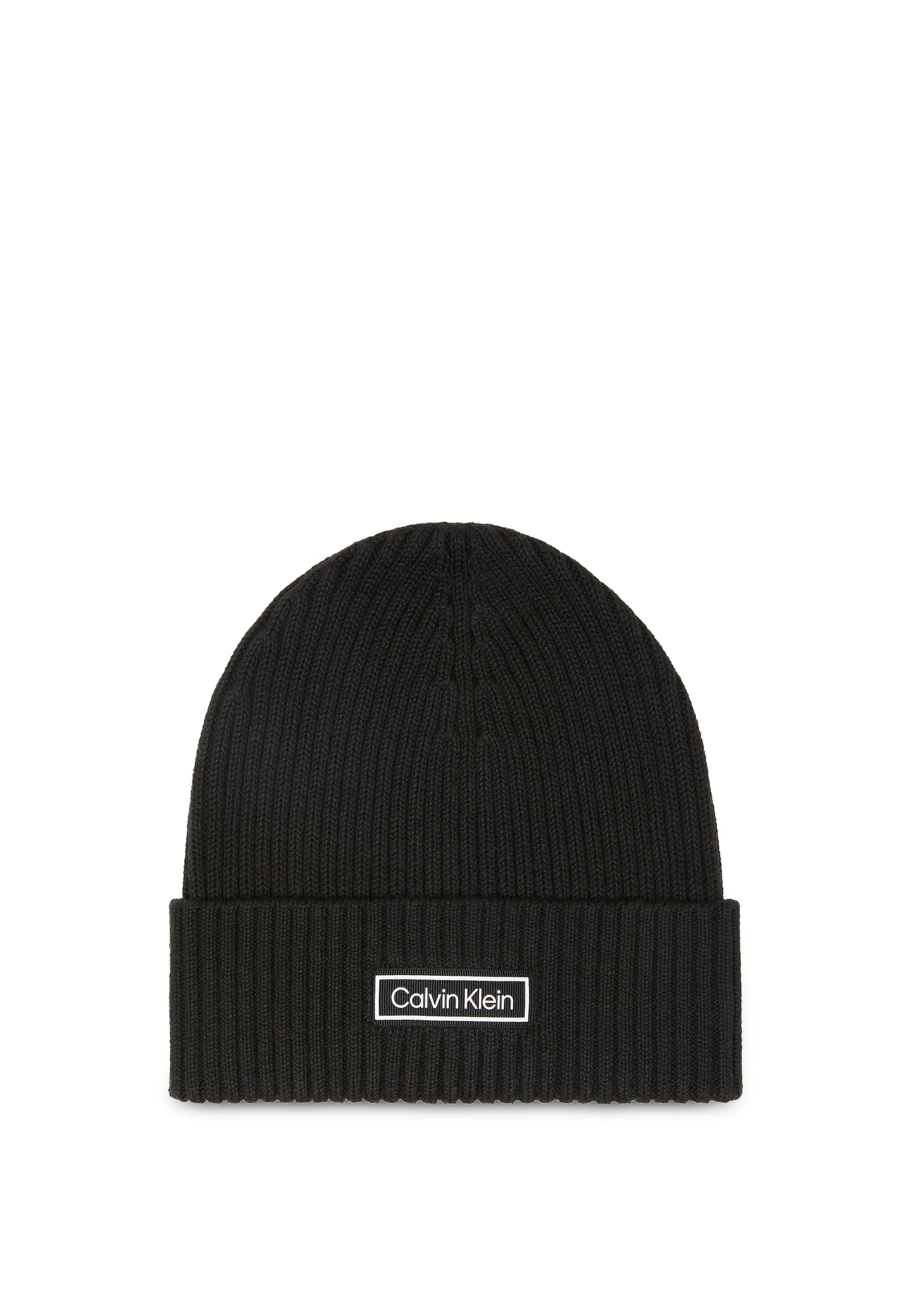 Calvin Klein Strickmütze "PATCH CHUNKY RIB COTTON BEANIE" mit Markenlogo günstig online kaufen