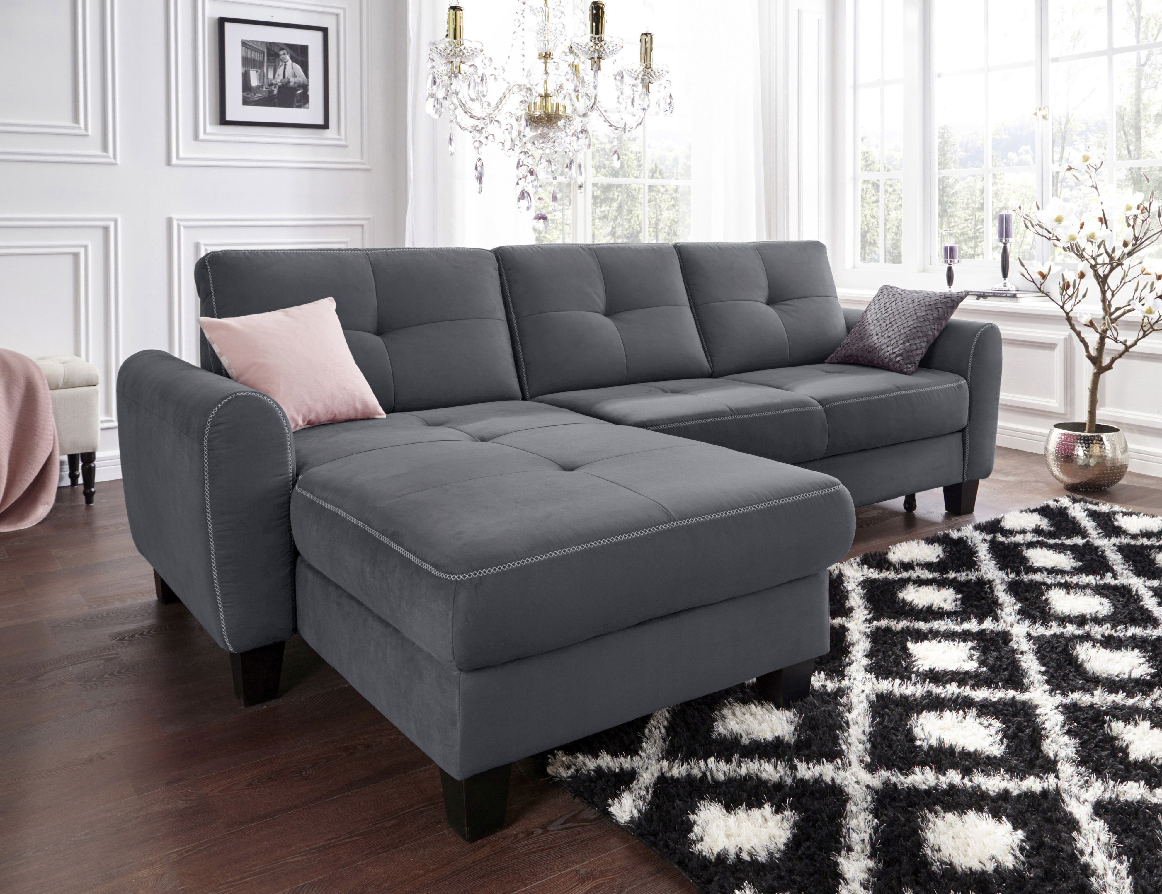 sit&more Ecksofa "Varese L-Form" mit Federkern, wahlweise mit Schlaffunktion und Stauraum