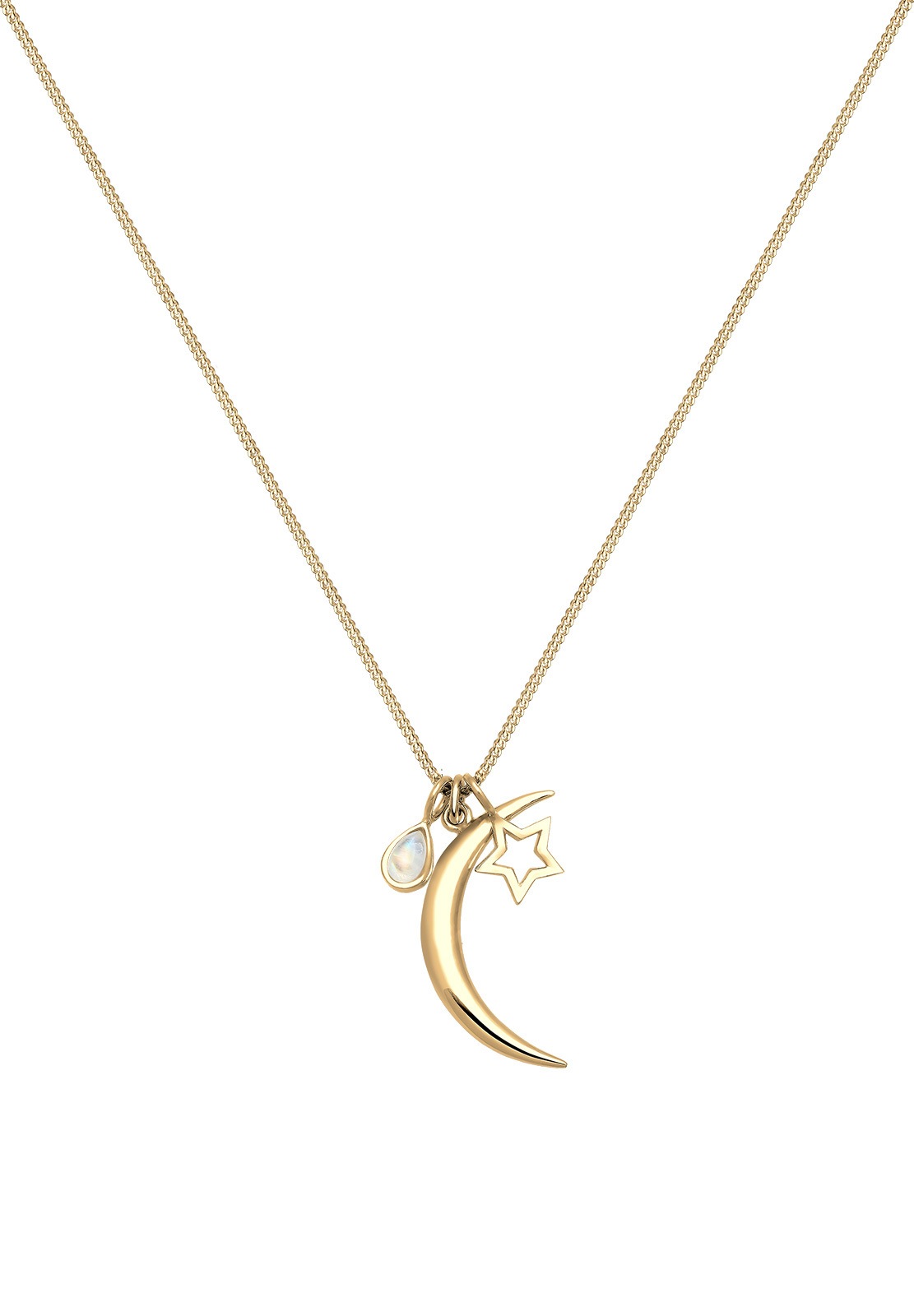 Elli Collierkettchen »Halbmond Stern Mondstein Weiß 925 Sterling Silber vergoldet«