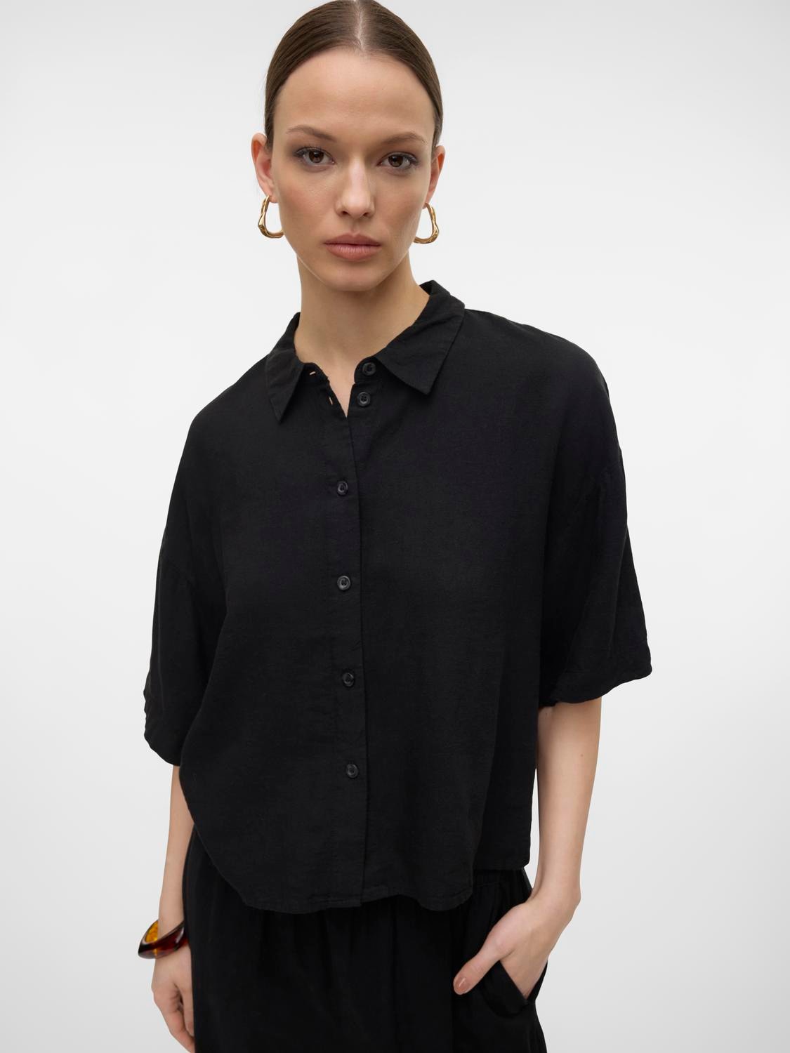 Vero Moda Hemdbluse »VMLINN LINEN 2/4 SHORT SHIRT WVN NOOS«