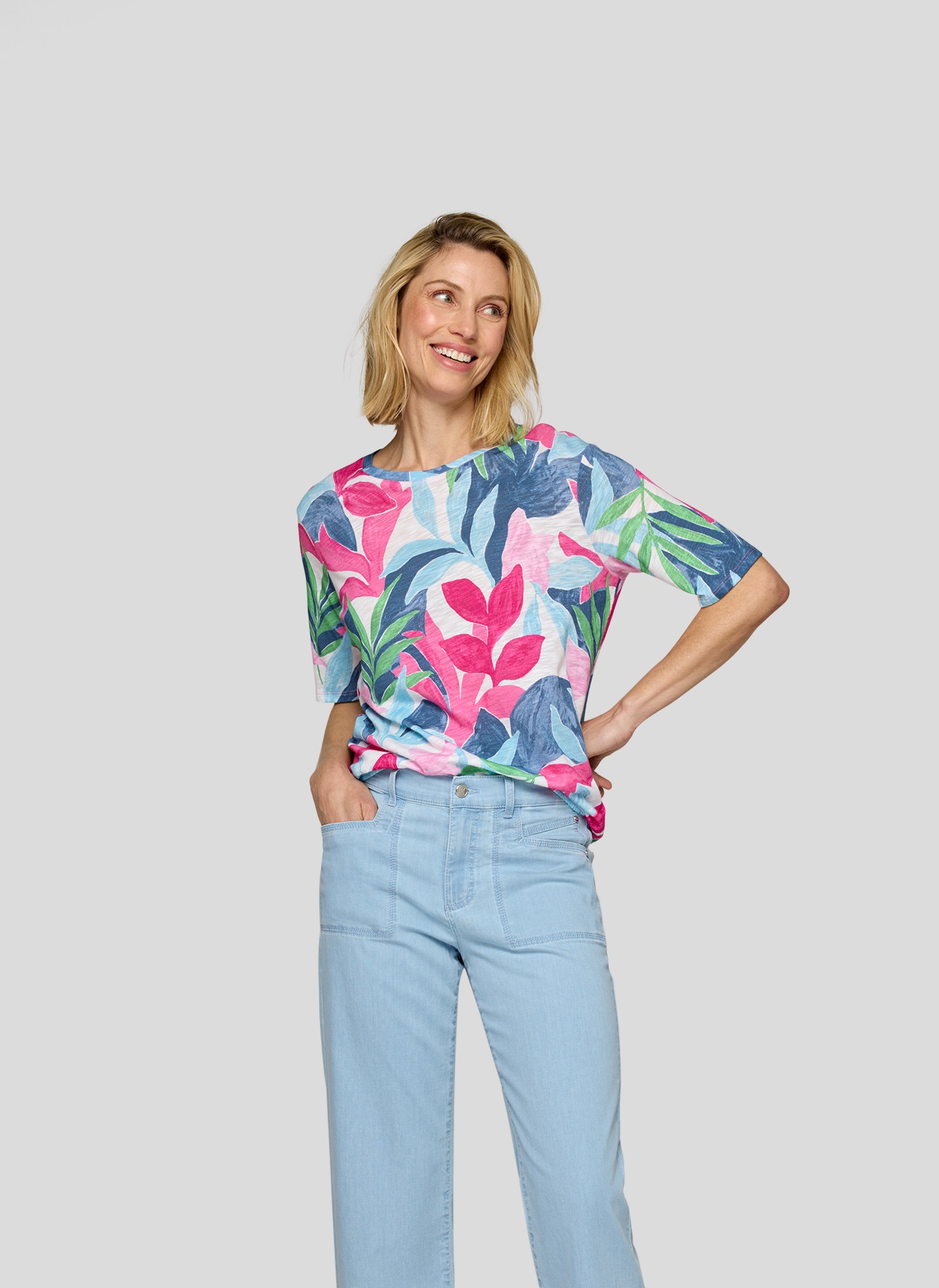 Rabe Print-Shirt "Rabe T-Shirt mit buntem Blätter-Print in sommerlichen Far günstig online kaufen