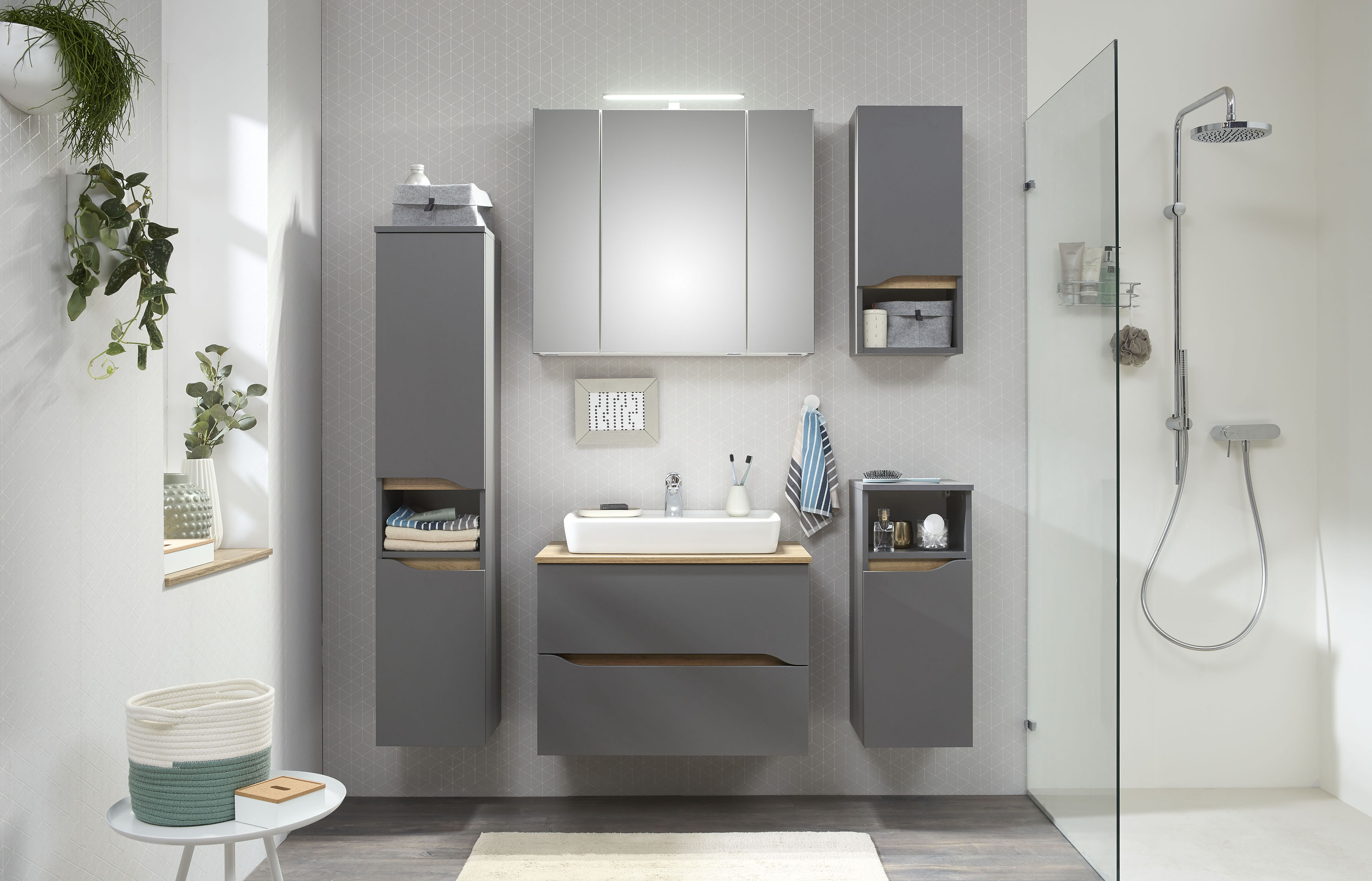 Thumbnail - Saphir Badmöbel-Set "Quickset 2-teilig, Keramik-Aufsatzbecken mit LED-Spiegelschrank" 2 Stk. tlg.