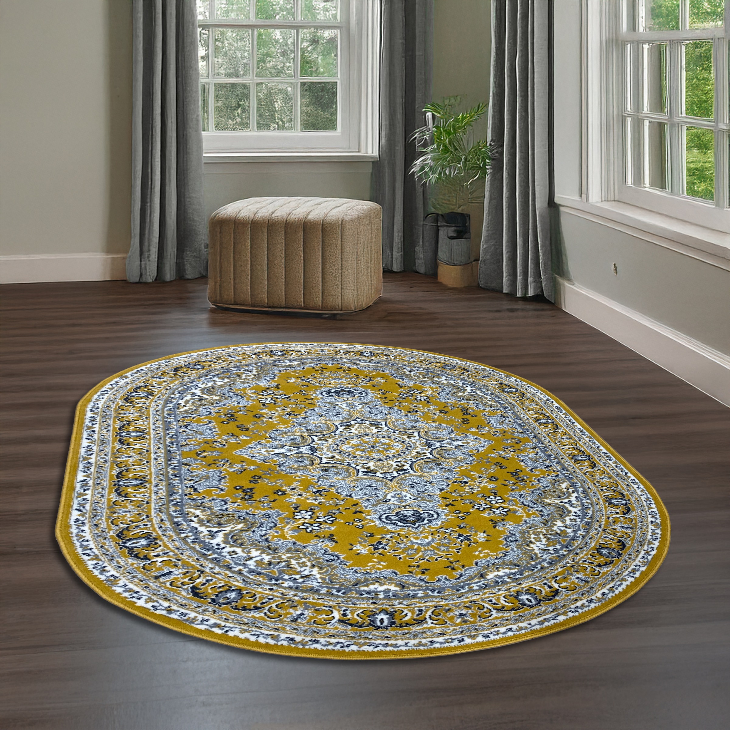 Teppich OTTO HOME "Oriental, Made in Belgium" Gr. 41, gelb, B:160cm H:7mm L:230cm, Jute, Kunstfaser, Teppiche, Teppich, Orient-Optik, mit Bordüre, Kurzflor, pflegeleicht, elegant