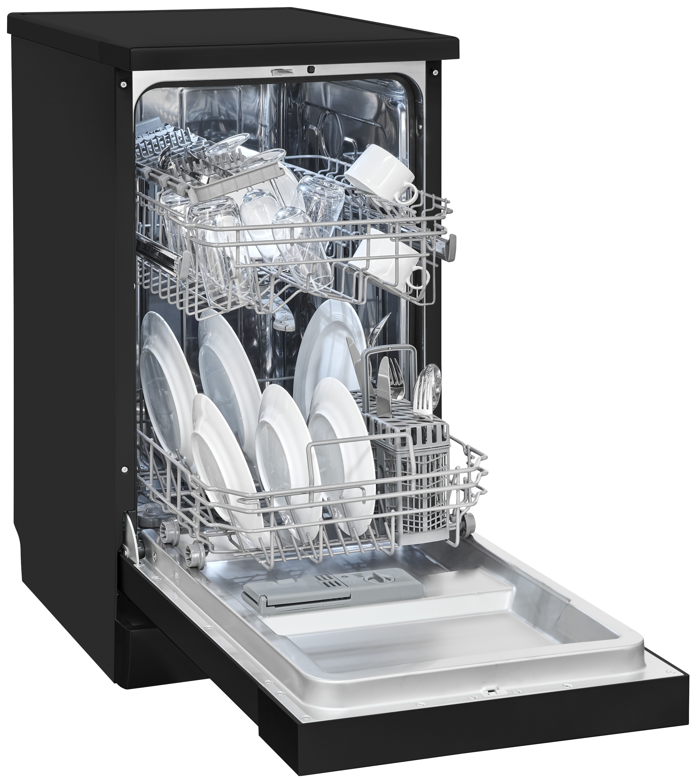 exquisit Standgeschirrspüler »GSP9310-031C schwarz« 8,3 l 10 tlg. Maßgedecke 10 Maßgedecke, LED, Besteckkorb, AquaStop & Auto Door Open