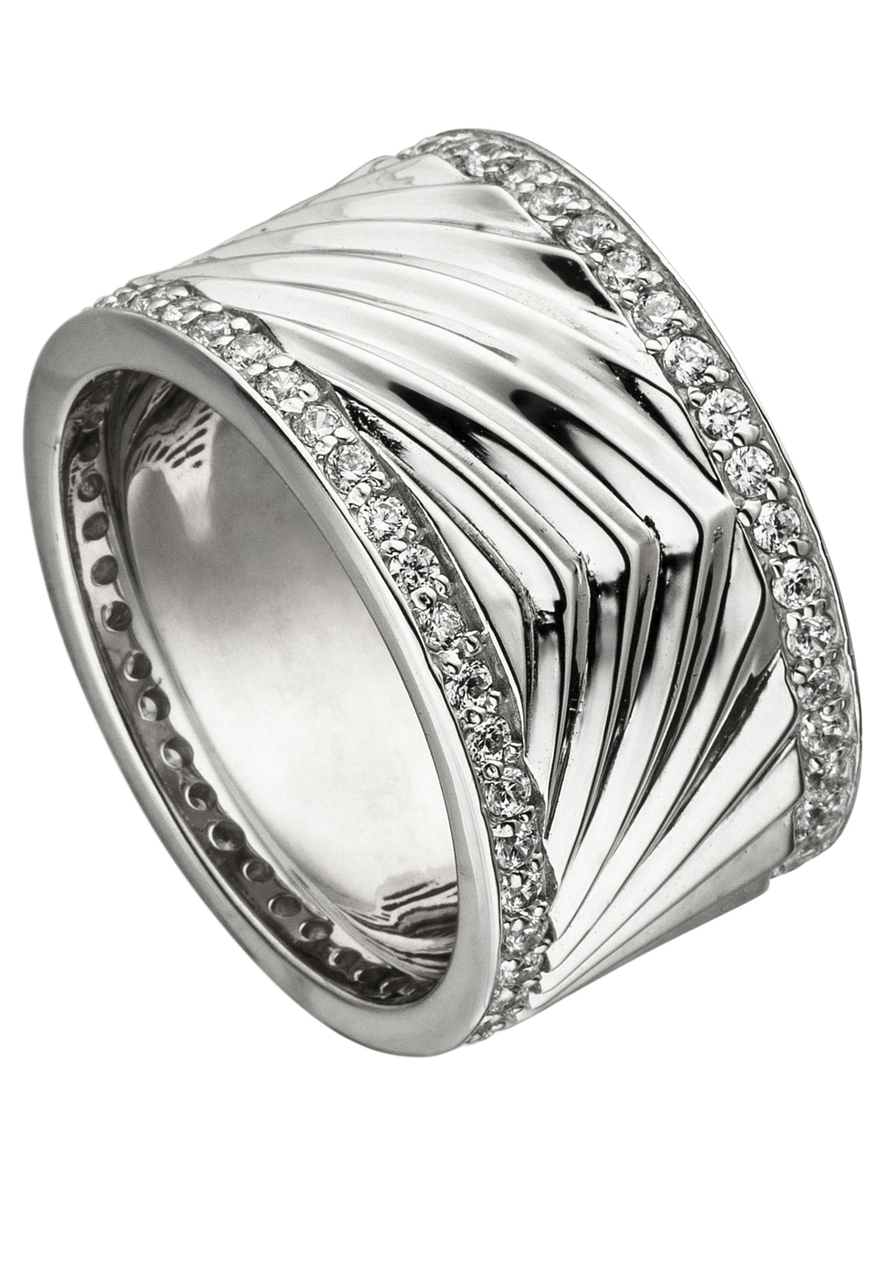 JOBO Wide Ring With Zirconia Silver Size 58