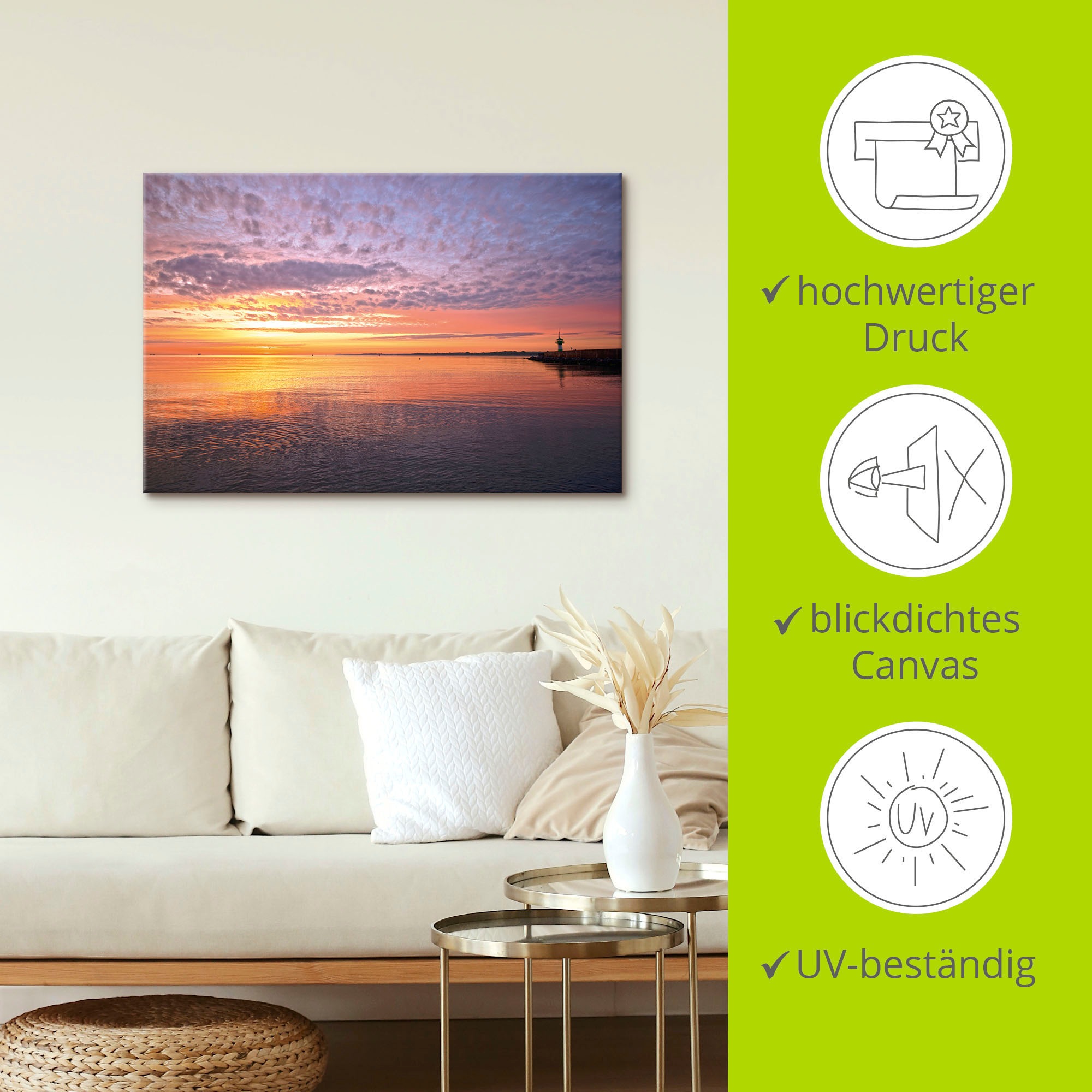 Artland Wandbild »Sonnenaufgang am Ostseestrand«, Bilder vom Sonnenuntergang & -aufgang (1 Stück), in vielen Größen & Produktarten - Alubild / Outdoorbild, Leinwandbild, Poster, Wandaufkleber / Wandtattoo auch für Badezimmer geeignet