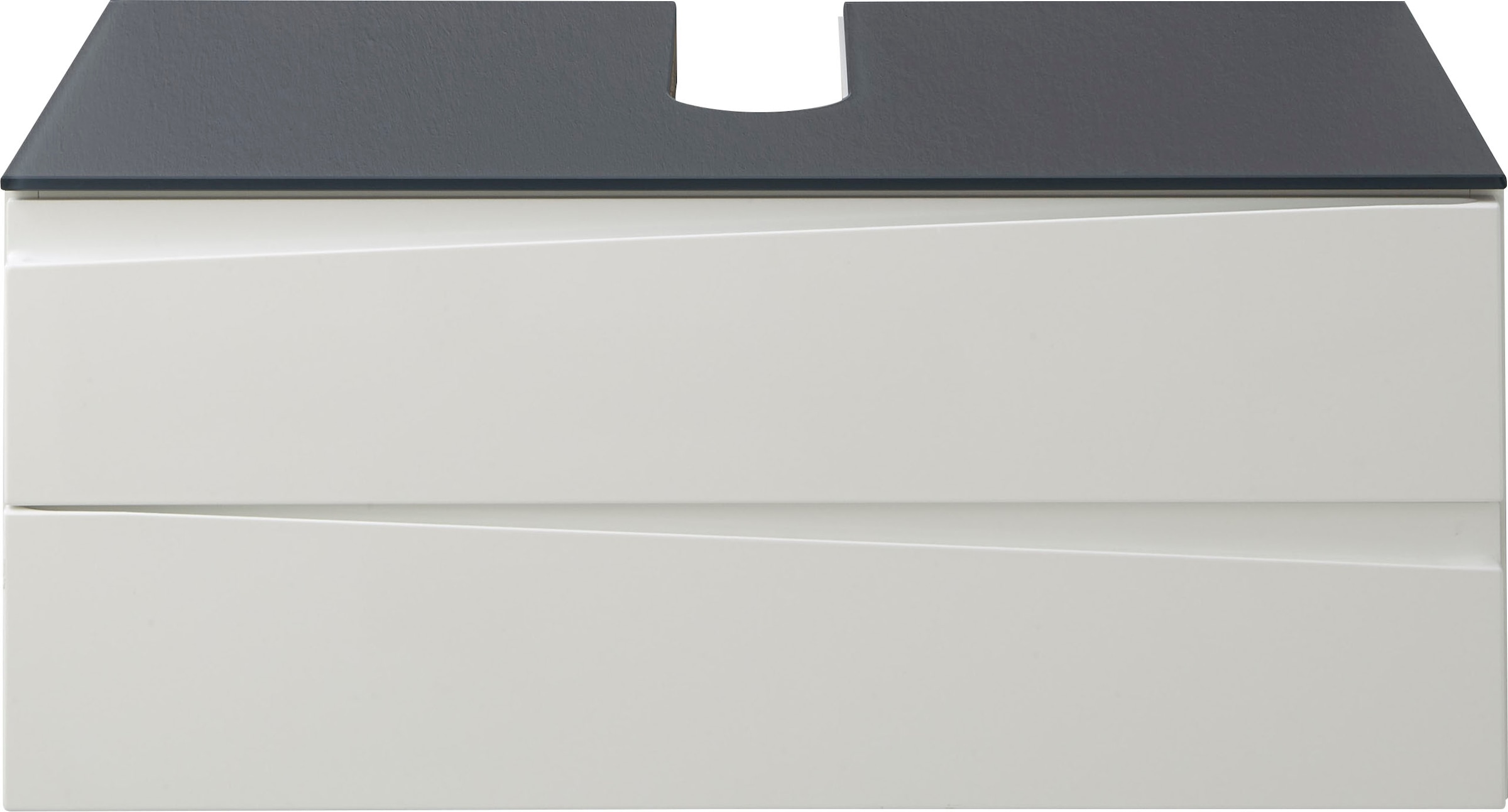 byLIVING Waschbeckenunterschrank »Shape«, Breite 80 cm, Front Hochglanz weiß, Deckeplatte Glas anthrazit