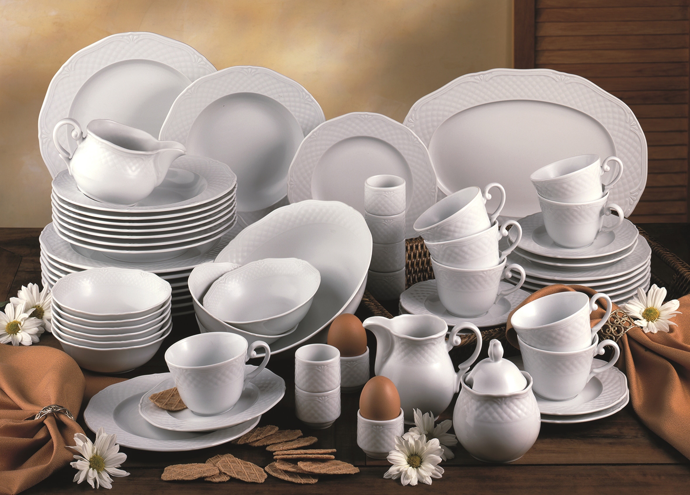 CreaTable Kombiservice »Geschirr-Set Arianne«, (Set, 61 tlg., Kaffeeservice und Tafelservice im Set, für 8 Personen), Service, weiß, klassische, Form, 61 Teile, für 8 Personen