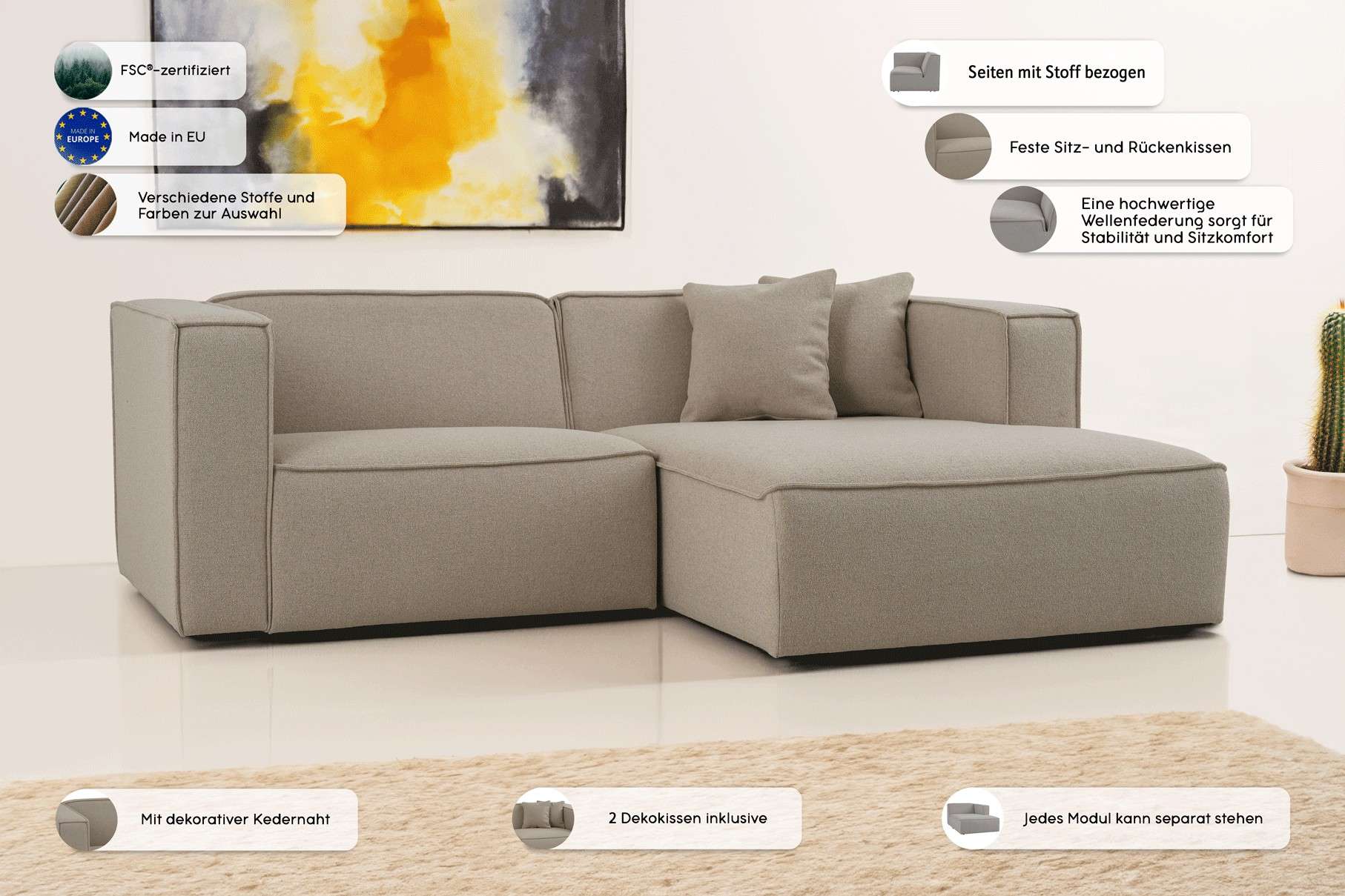 Thumbnail - OTTO home Ecksofa "Tammie" Breite 222 cm, Webstoff fein, bodentief, mit Wellenunterfederung