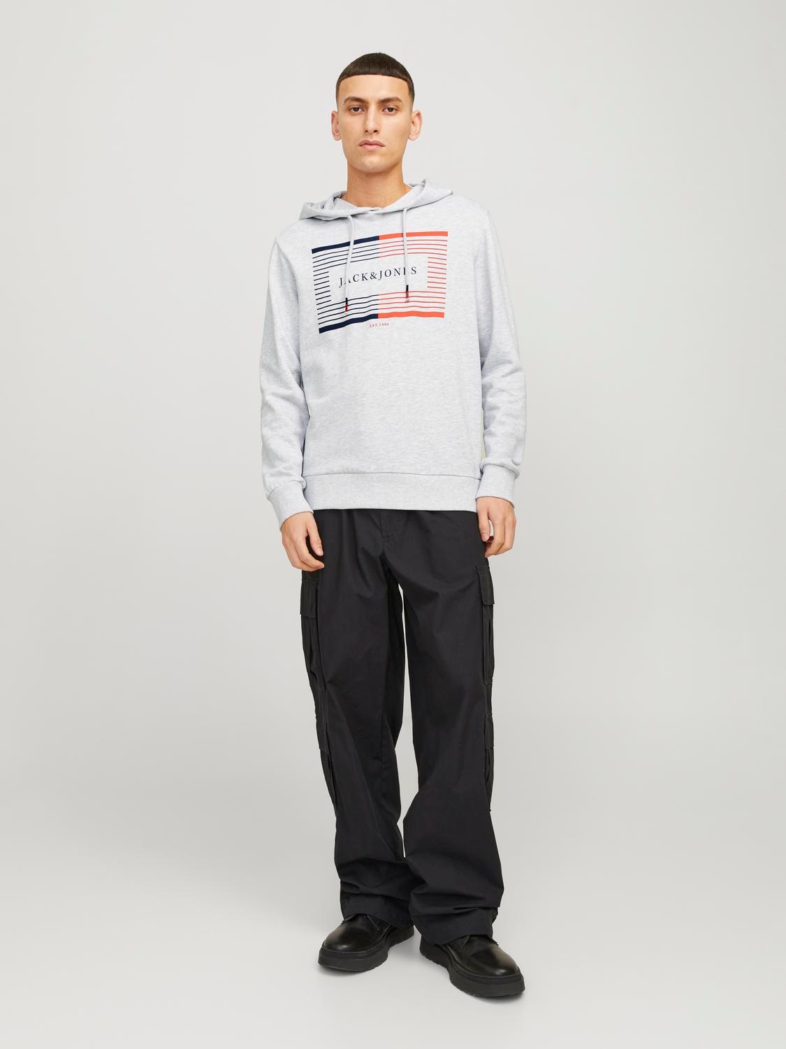 Jack & Jones Hoodie »JJCYRUS SWEAT HOOD: Komfortable Baumwollmischung mit coolem Gummidruck«, (Lässiger Hoodie: Basic Schnitt & peppiger Aufdruck), Vielseitiges Sweatshirt: Angenehme Sweatware