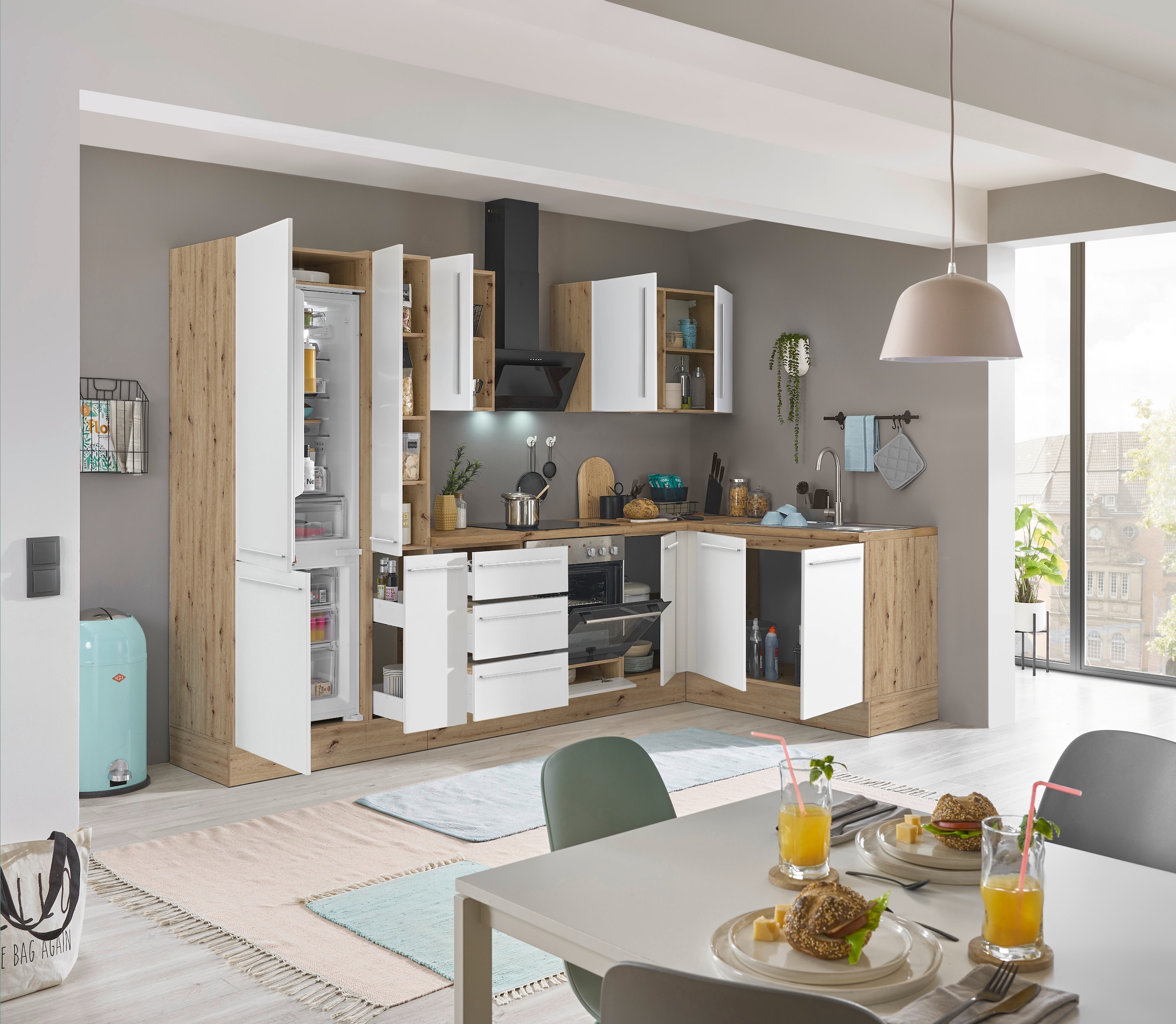 KOCHSTATION Winkelküche »Florida, Stellbreite 300x165 cm« wahlweise mit E-Geräten, mit Softclose für Türen und Schubkästen