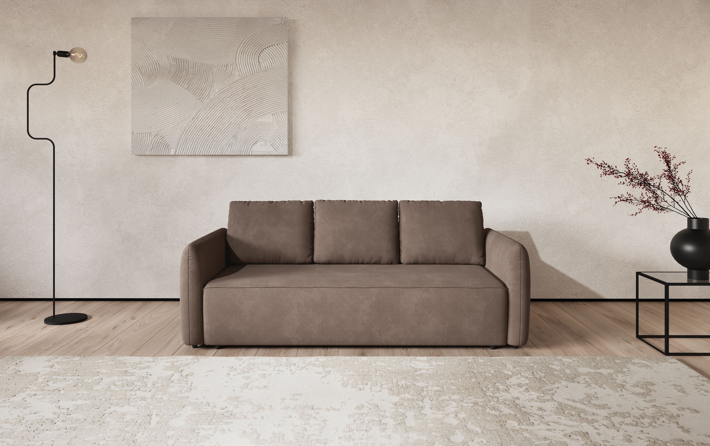 COTTA Big-Sofa "Megasofa, Flow, Breite 222 cm, opt. Schlaffunktion" bequeme Wellenunterfederung mit PU Schaum, Liegefl. 190x145cm