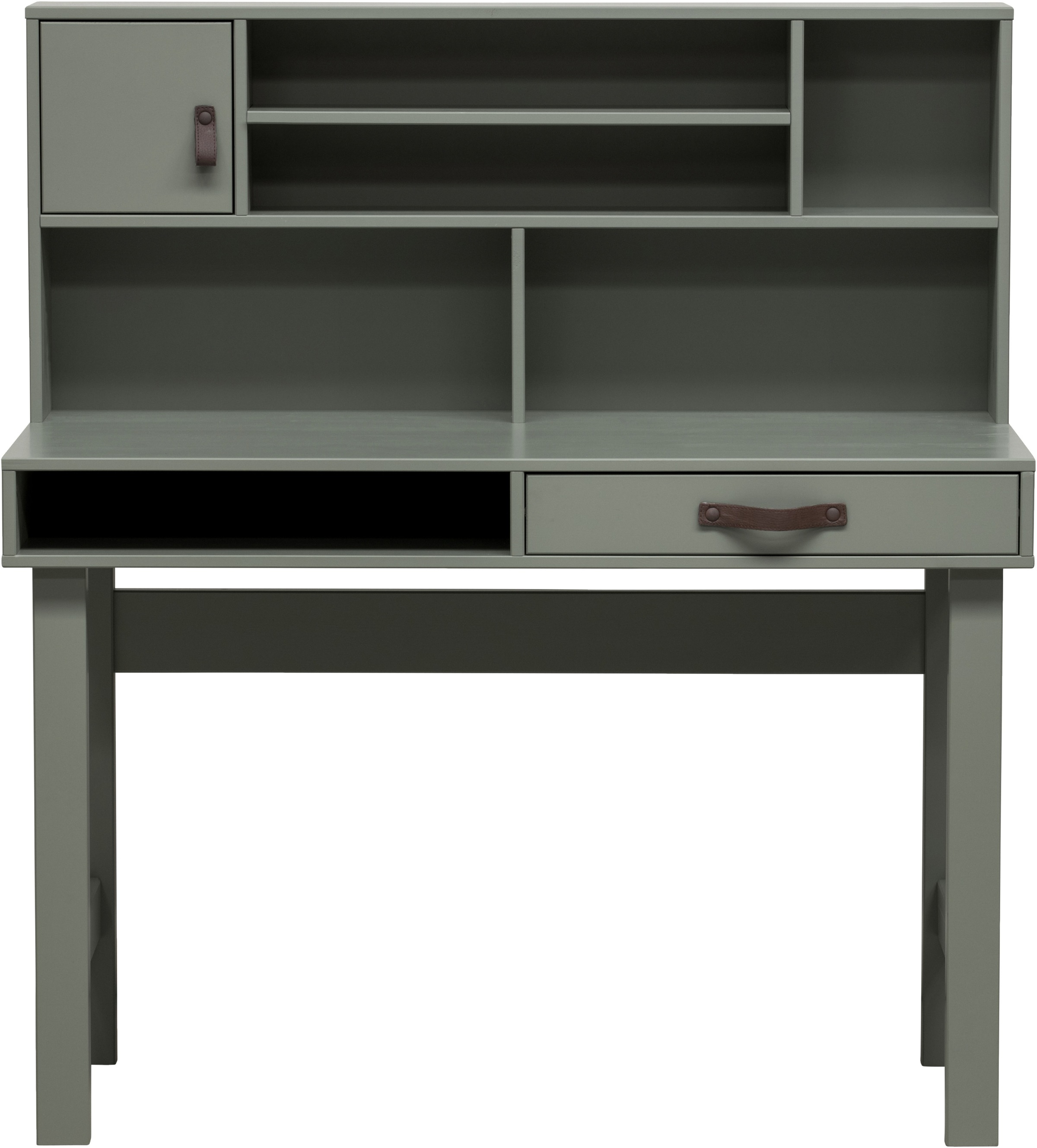 WOOOD Schreibtisch »Stage FSC®-Kiefernholz mit Schublade, lackiert 110x58x122 cm« Sechs Ablagefächer, Schublade mit Ledergriff, sichtbare Maserung