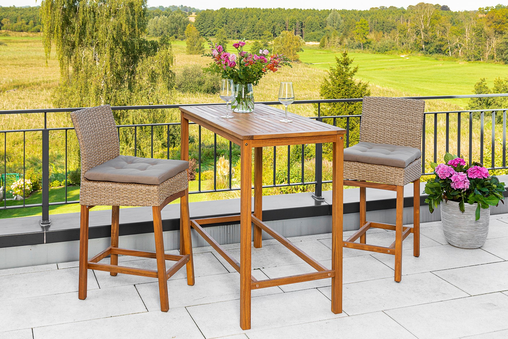 MERXX Gartenmöbelset Barset, (3 tlg.), 2 Barstühle mit Bartisch für den Outdoorbereich