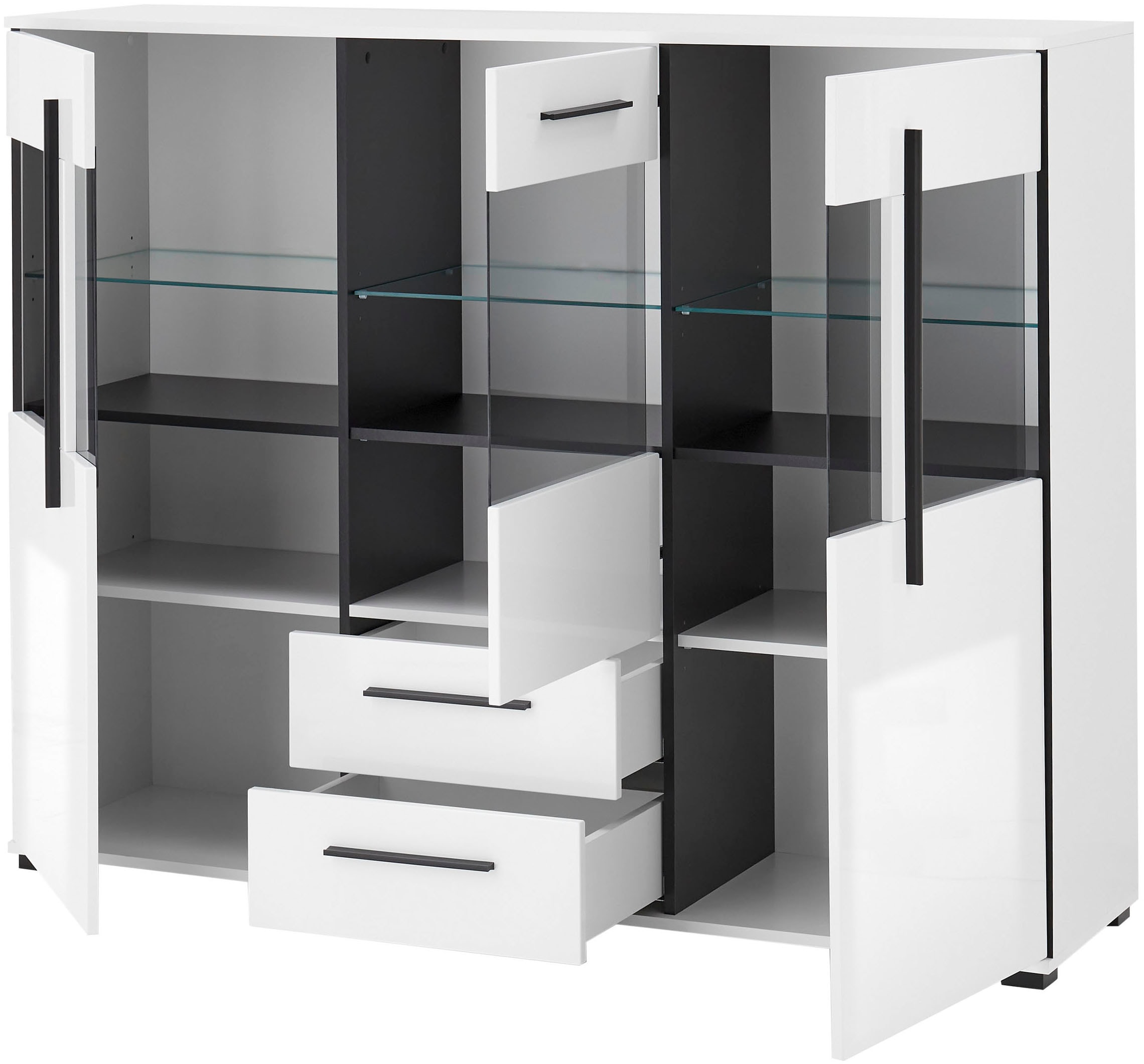 INOSIGN Highboard »Cantara, moderner Schrank, Vitrine in Eiche Dekor oder weiß«, schwarze Stangengriffe, ausreichend Stauraum, vielseitig einsetzbar