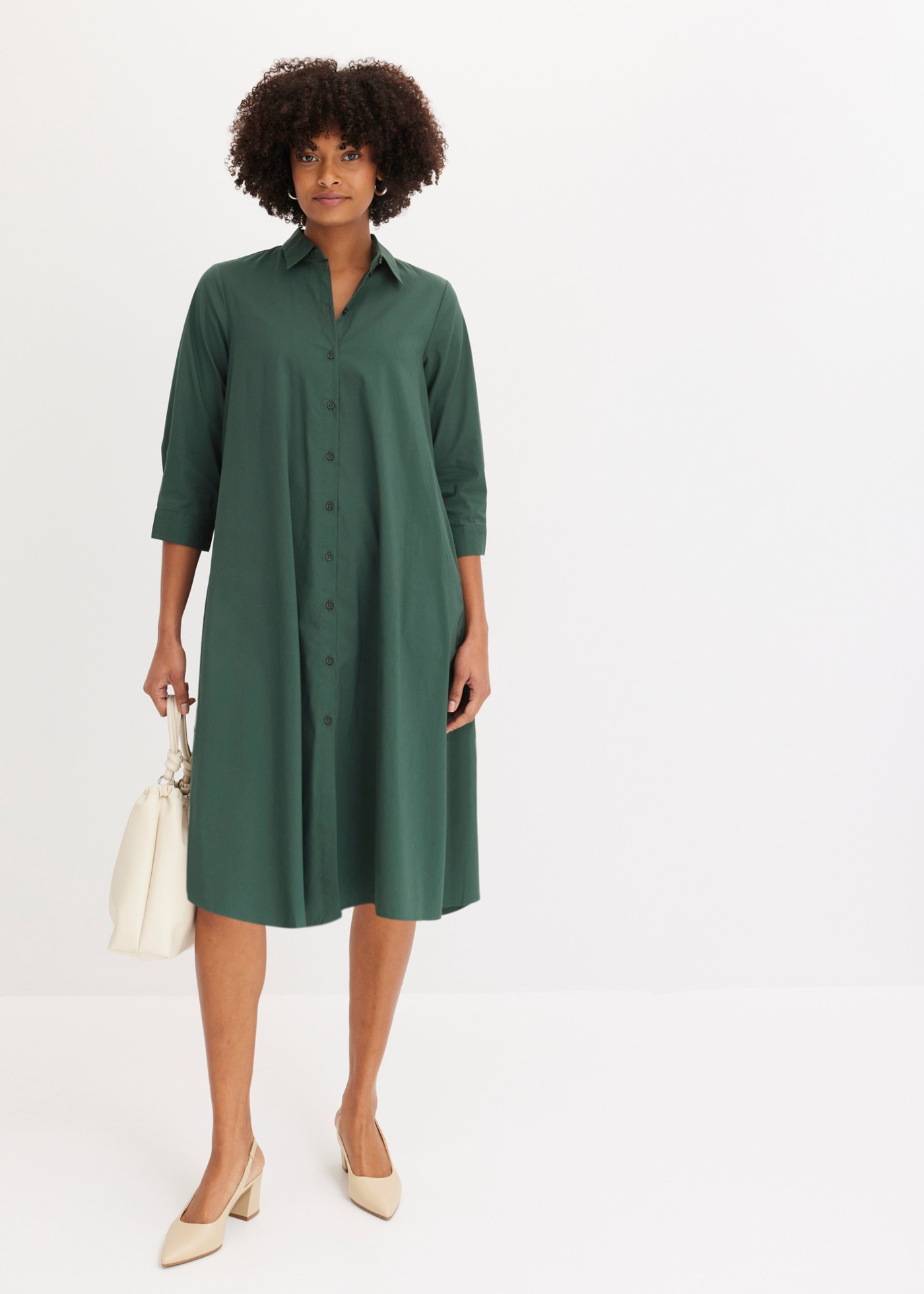 bonprix Hemdblusenkleid A-Linien-Passform, 3/4-Ärmel, mit Hemdblusenkragen