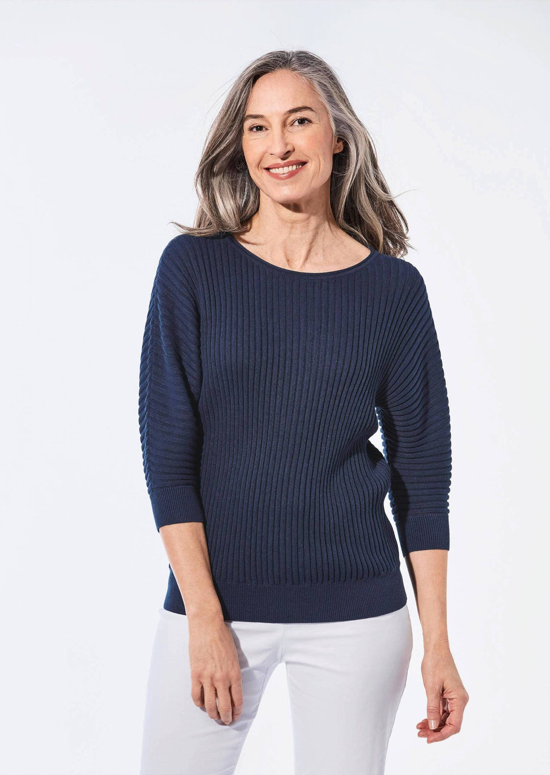 Thumbnail - GOLDNER Rundhalspullover "Kurzgröße Baumwollmix mit Fledermausärmeln"