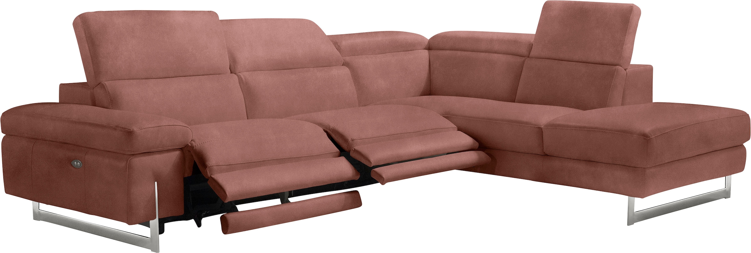 Egoitaliano Ecksofa »Candice, elegant, edel und bequem, erstklassiger Sitzkomfort, L-Form« inkl. 2 elektrischer Relaxfunktionen, Bedienung über Taste an Armlehne